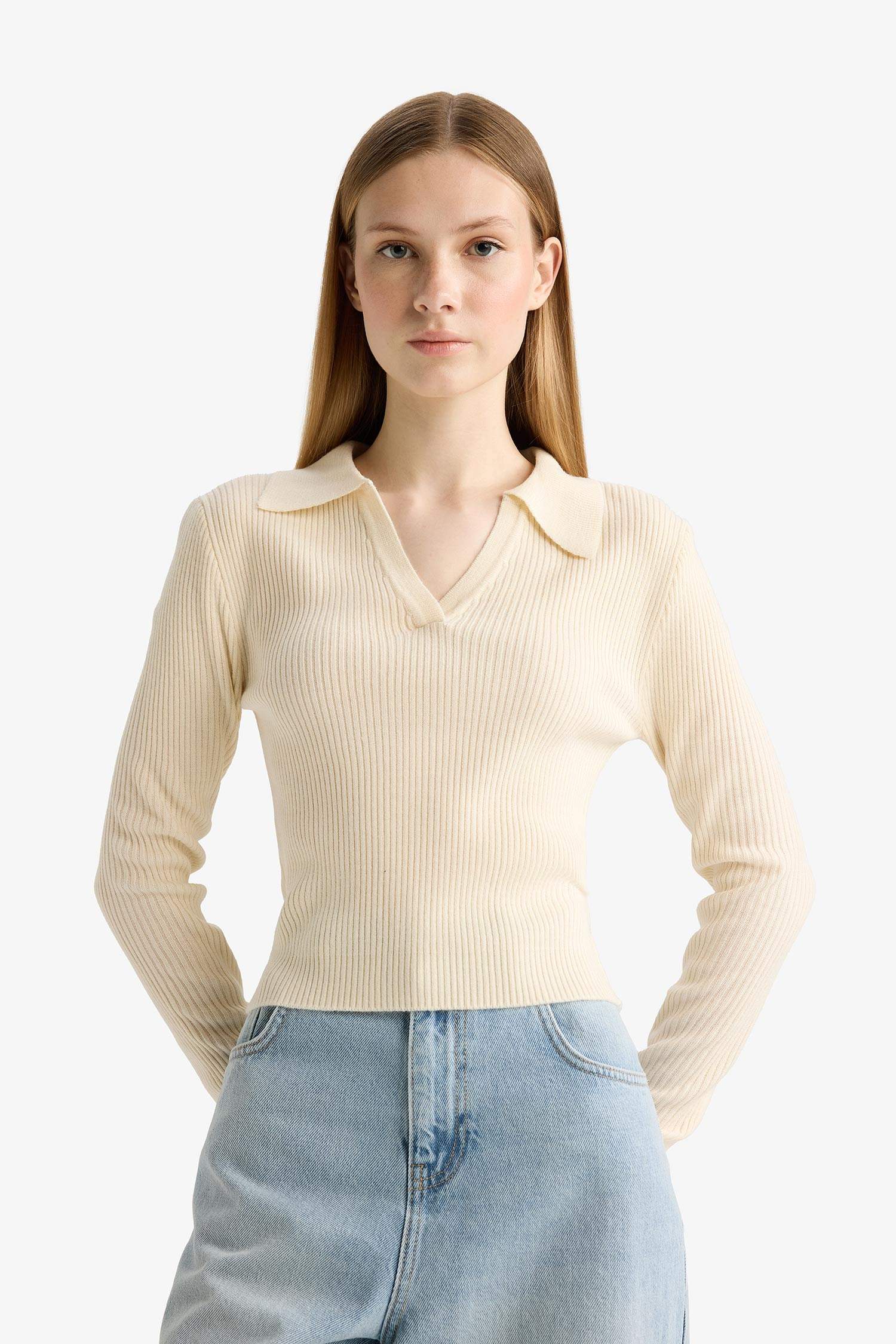 Slim Fit Polo Neck Knit Pullover