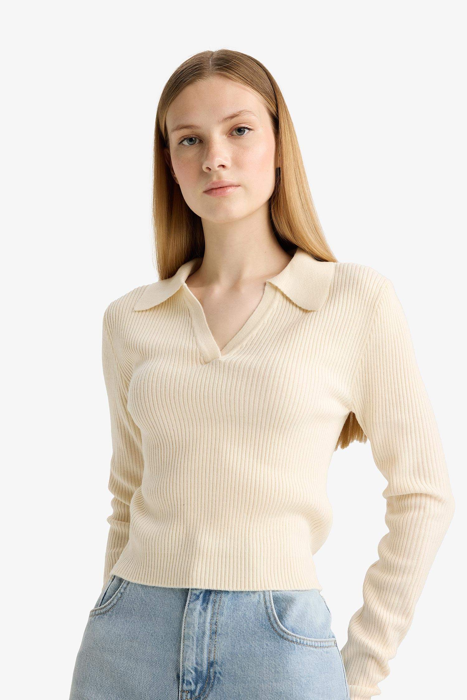 Slim Fit Polo Neck Knit Pullover