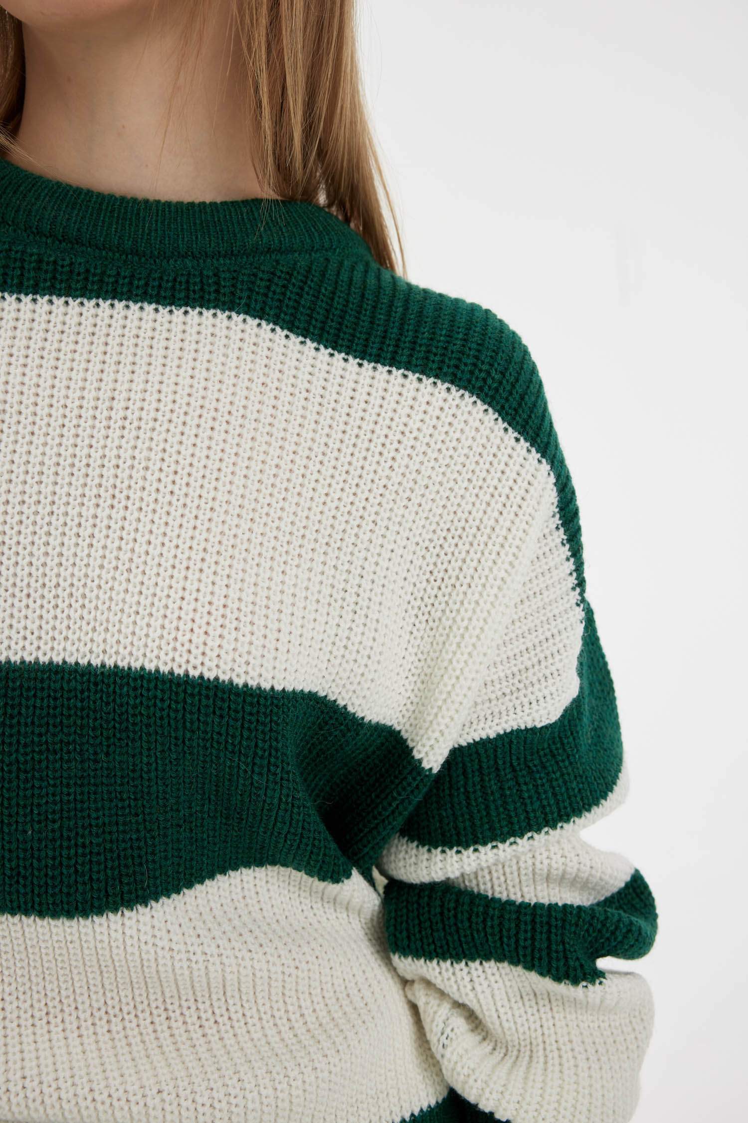 Coool Oversize Geniş Kalıp Bisiklet Yaka Çizgili Triko Kazak