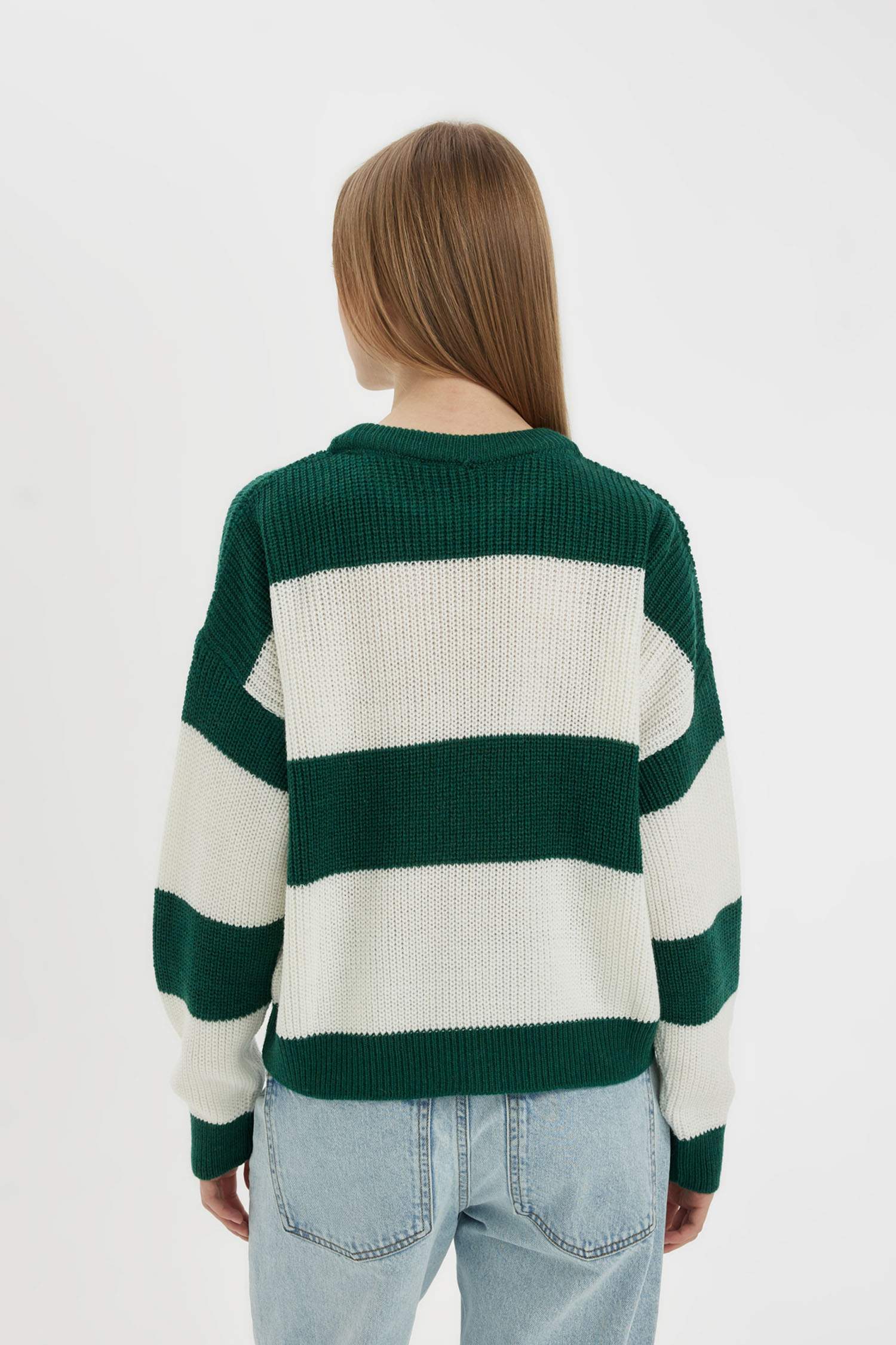 Coool Oversize Geniş Kalıp Bisiklet Yaka Çizgili Triko Kazak