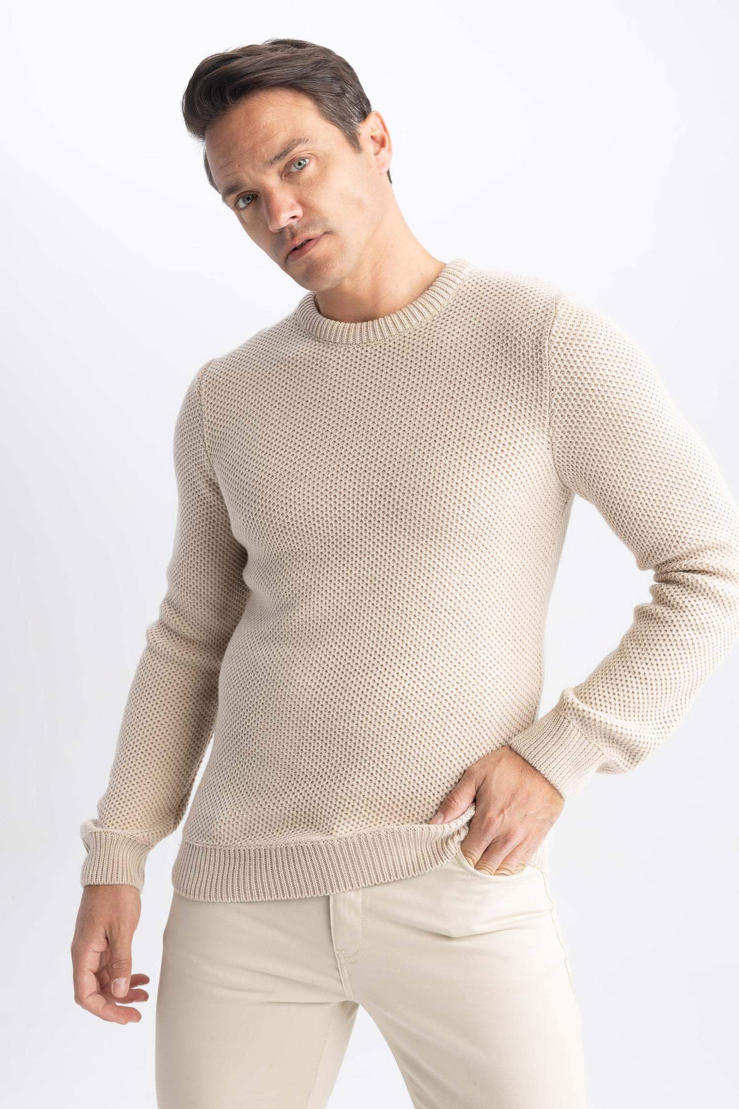 стандарт пішім дөңгелек жаға трикотаж Пулловер