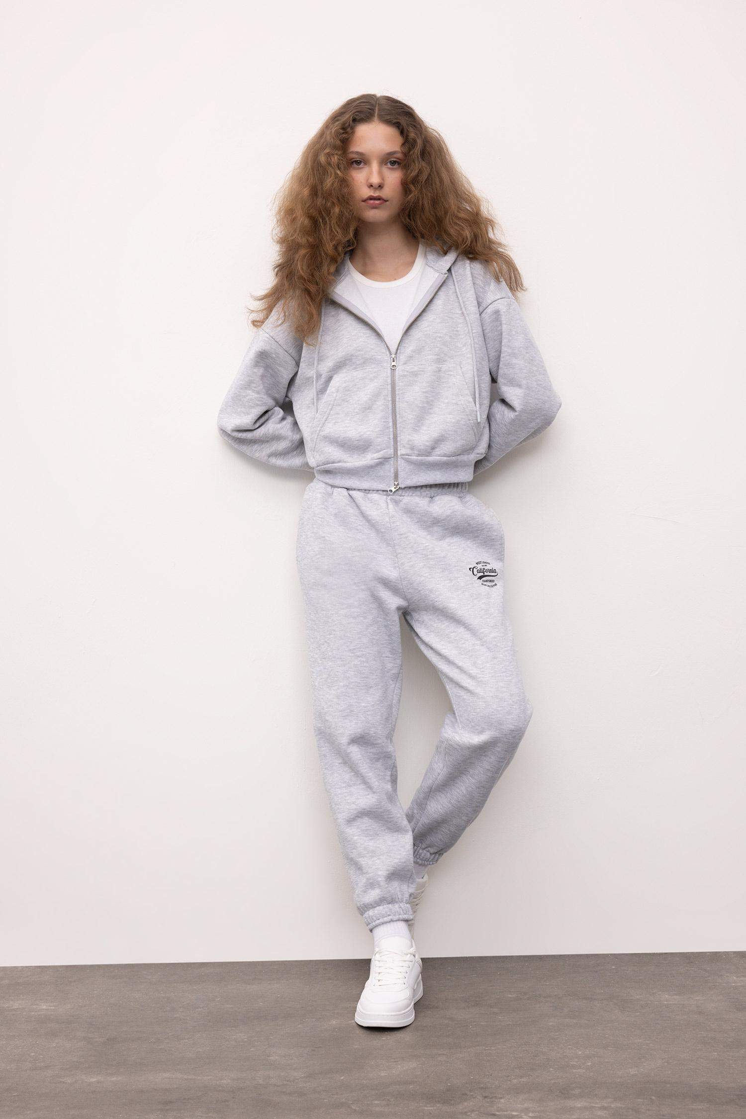 Jogger Eşofman Altı Baskılı Beli Paçası Lastikli Cepli Basic Düz