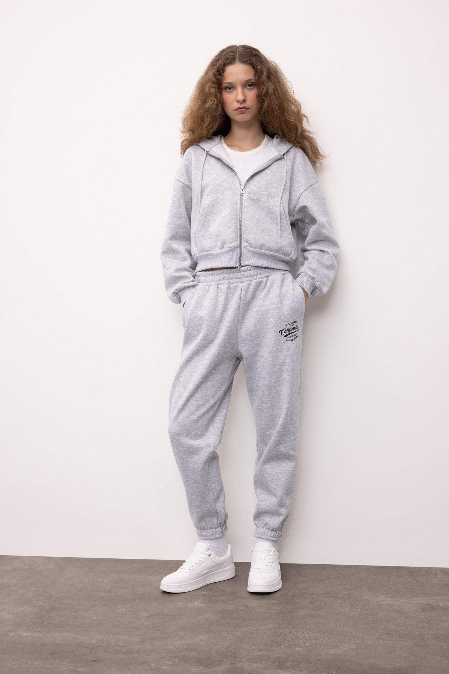 Jogger Eşofman Altı Baskılı Beli Paçası Lastikli Cepli Basic Düz