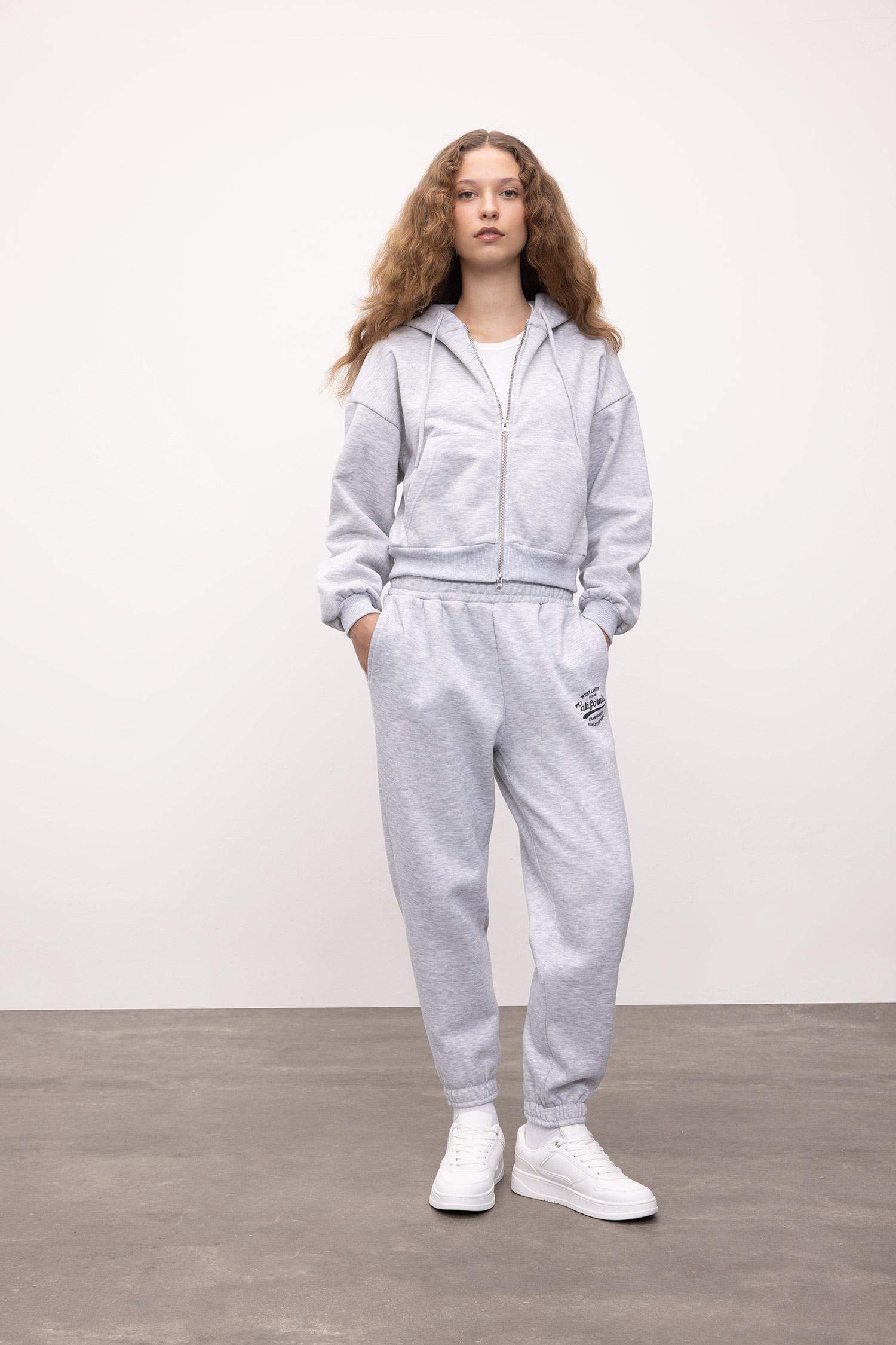 Jogger Eşofman Altı Baskılı Beli Paçası Lastikli Cepli Basic Düz