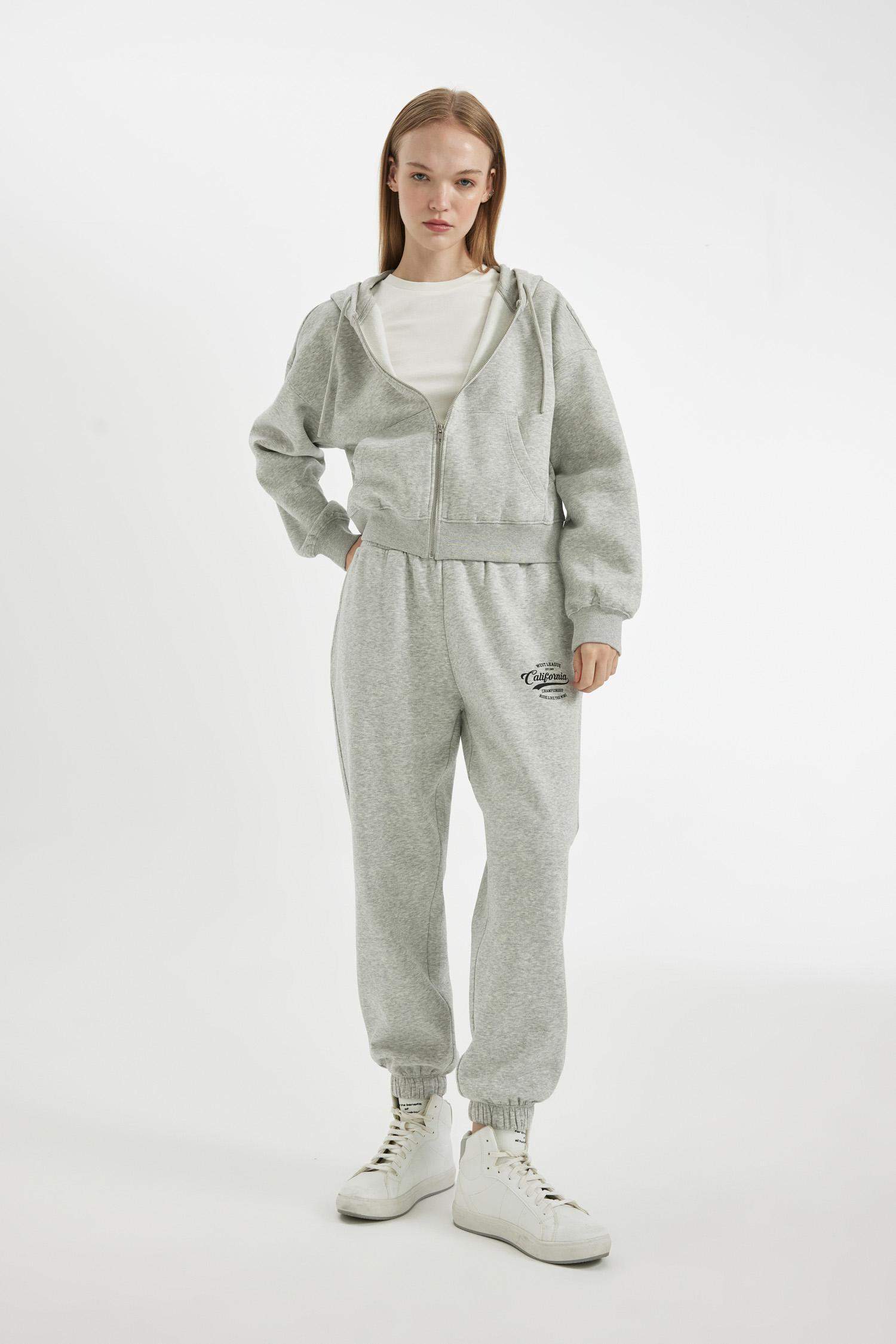 Jogger Eşofman Altı Baskılı Beli Paçası Lastikli Cepli Basic Düz