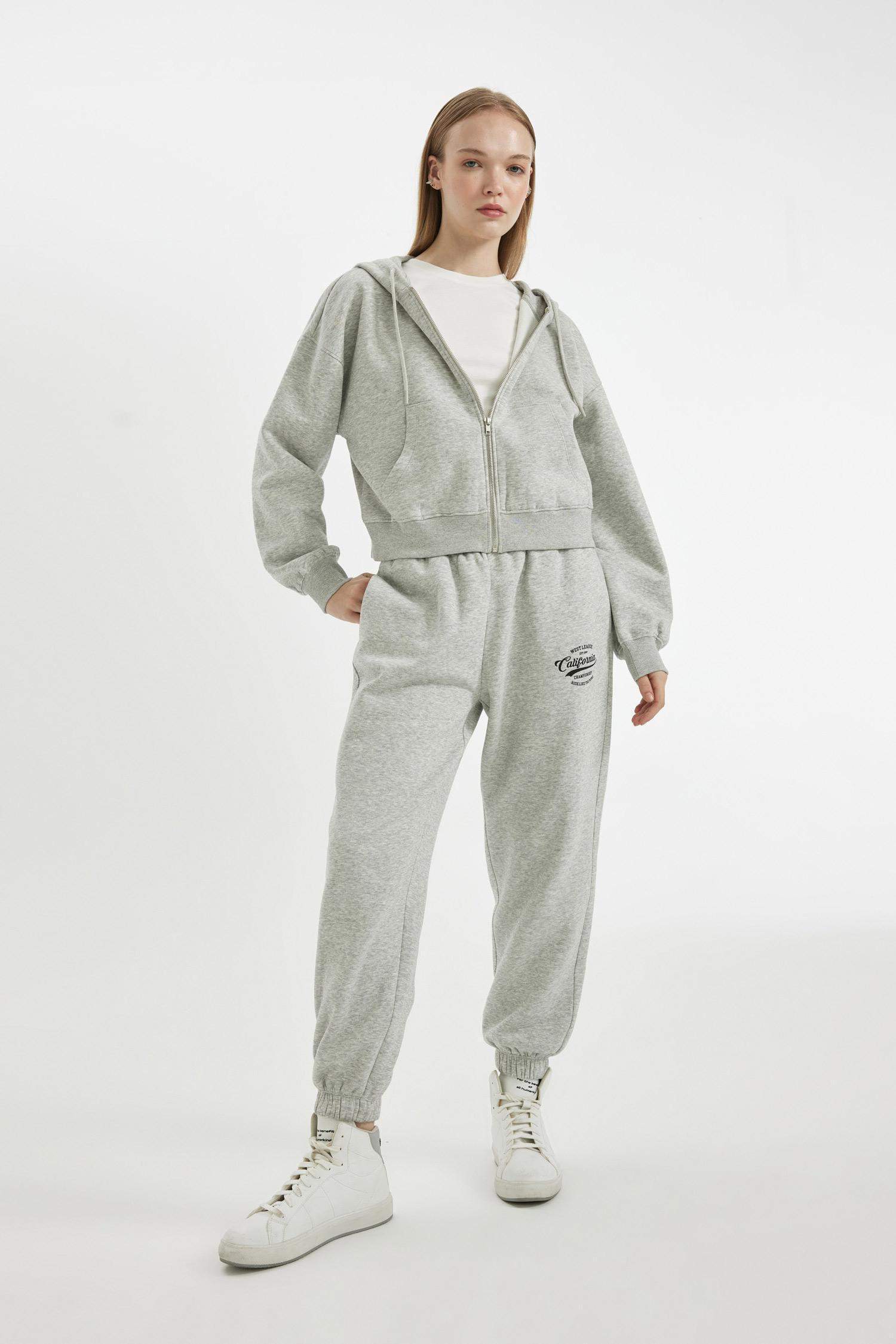 Jogger Eşofman Altı Baskılı Beli Paçası Lastikli Cepli Basic Düz