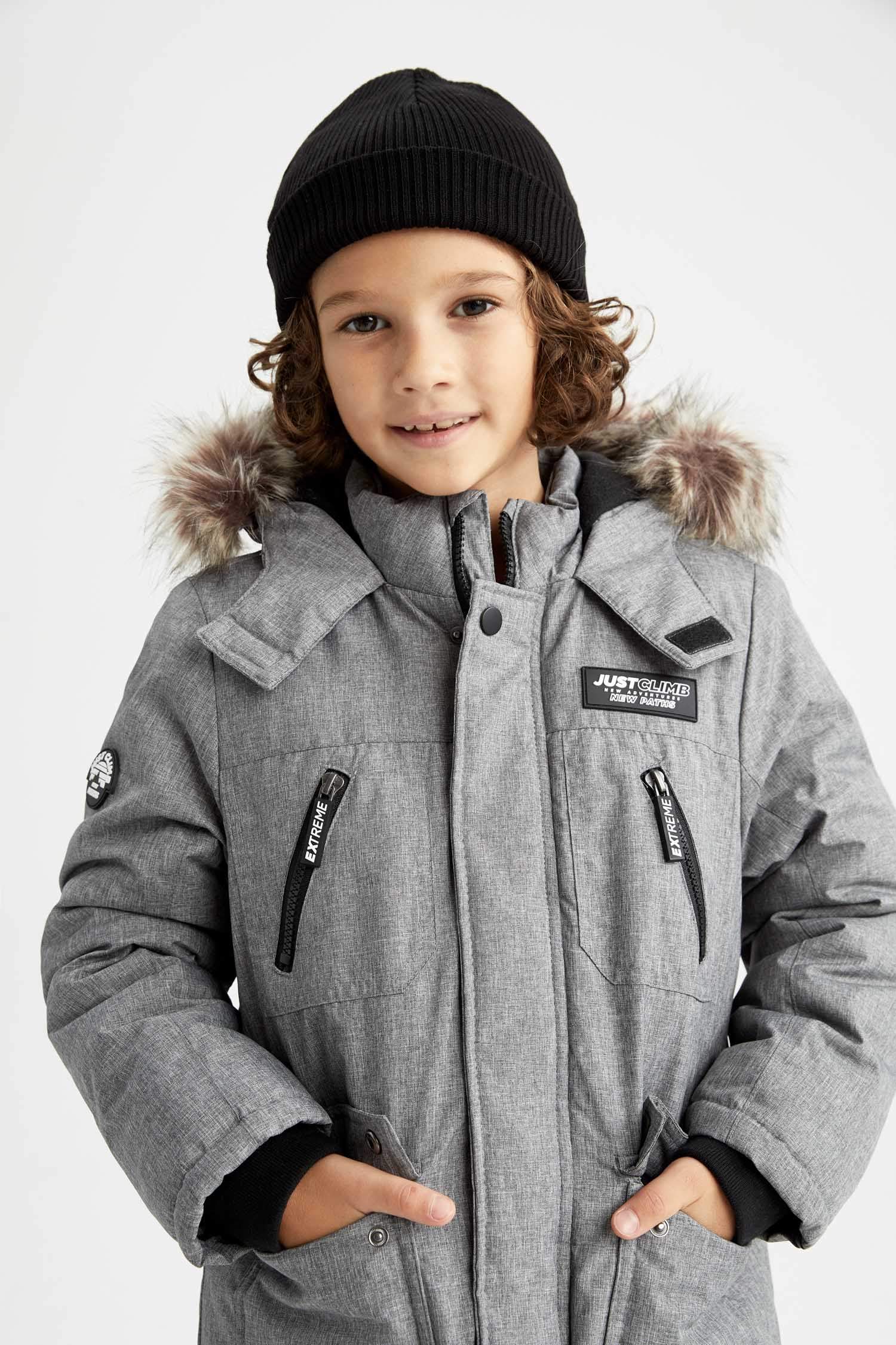 Anthracite BOYS & TEENS Boy Hooded Plush Lining Jacket 2456547 | DeFacto