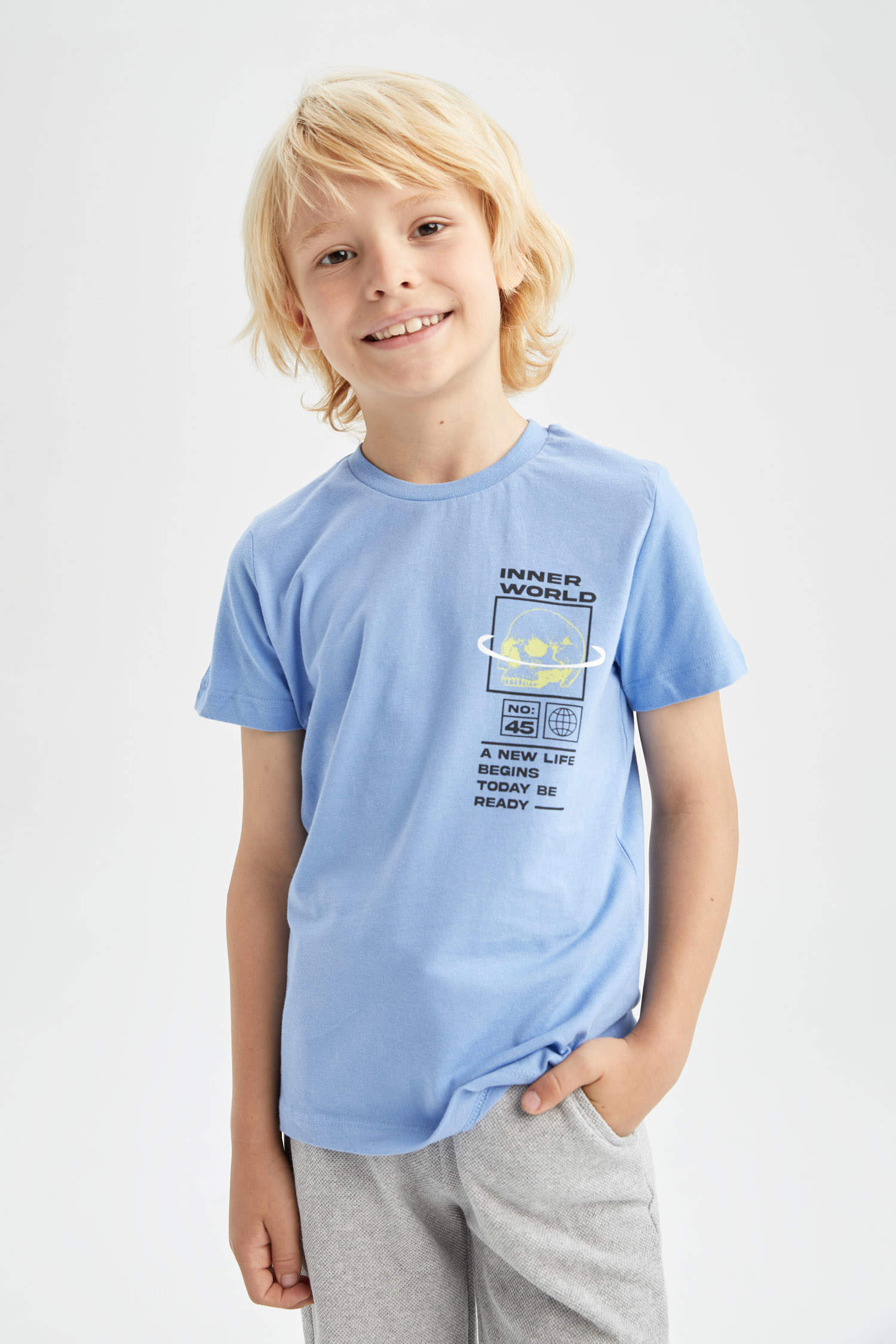 Blue BOYS & TEENS Boy Regular Fit Printed Short Sleeve Cotton T-Shirt ...
