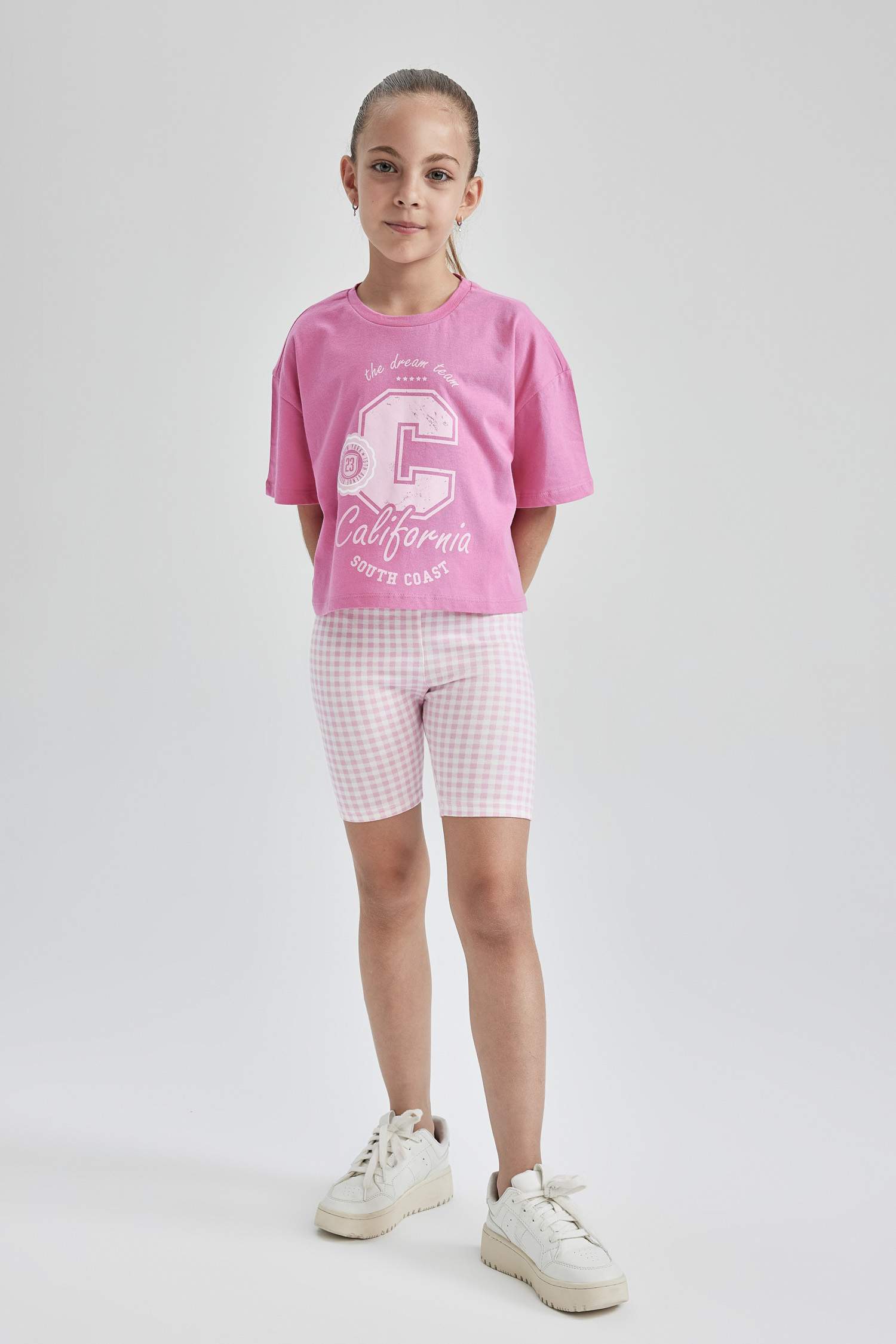 Girl Check Print Biker Leggings