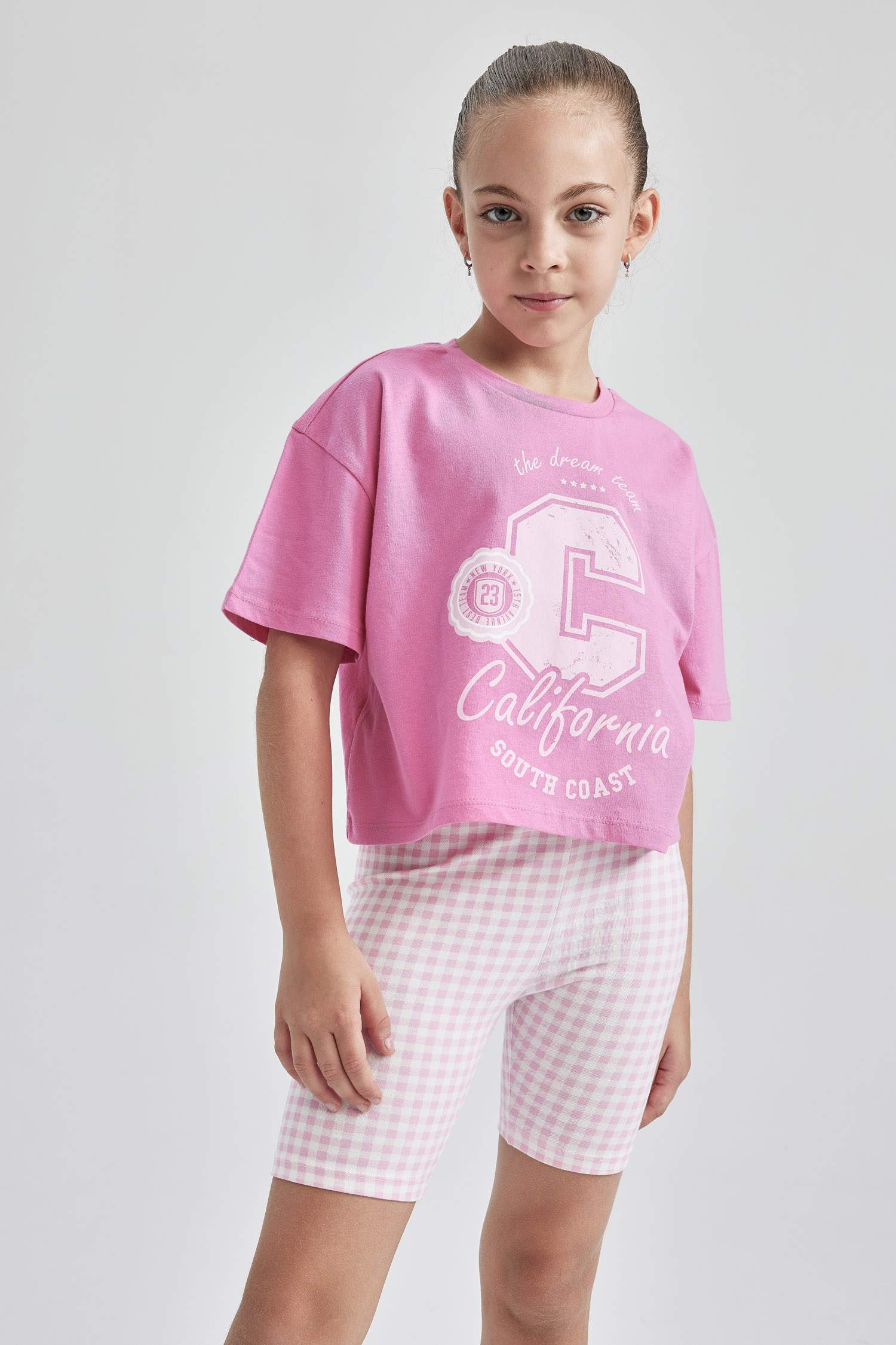 Girl Check Print Biker Leggings