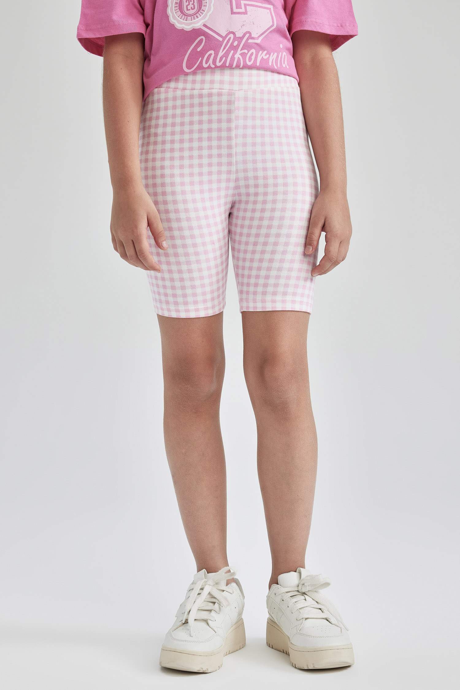 Girl Check Print Biker Leggings