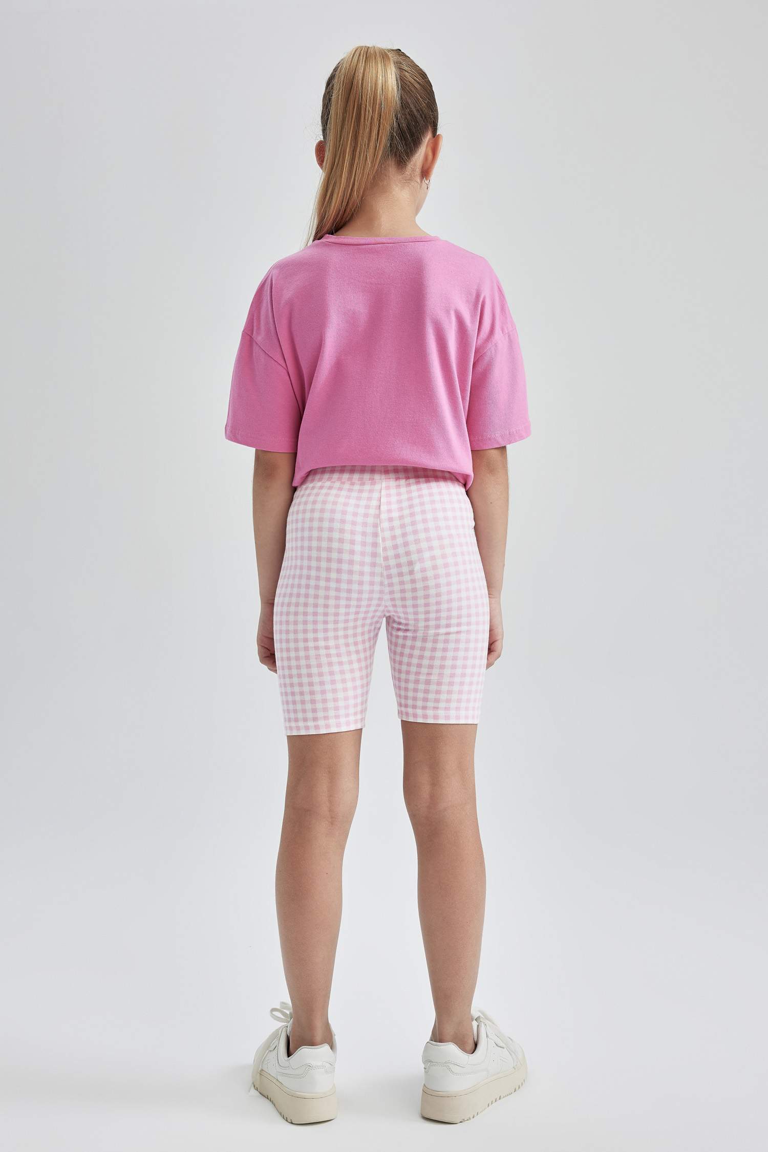 Girl Check Print Biker Leggings