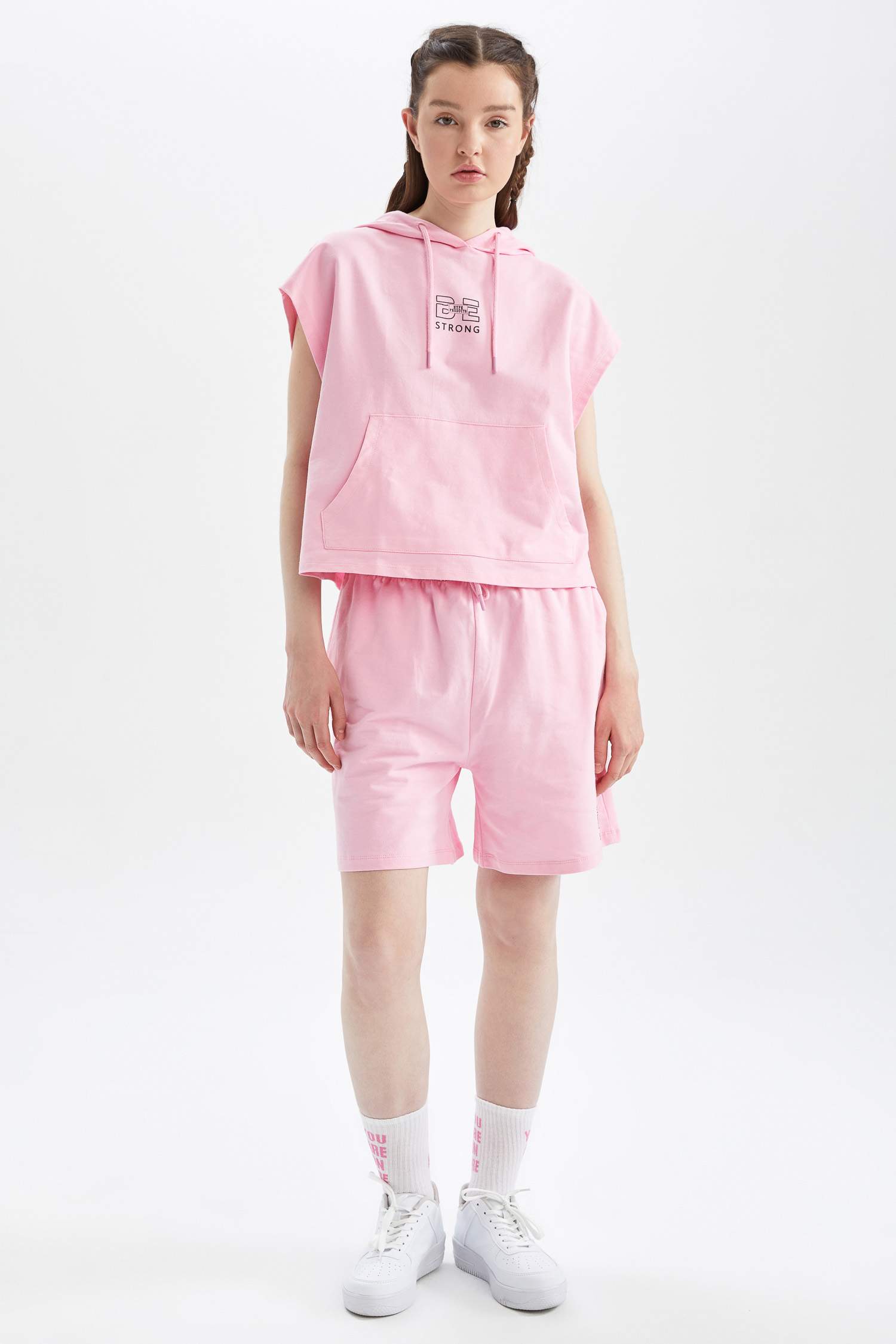 Regular Fit High Waisted Minimal Slogan Print Short