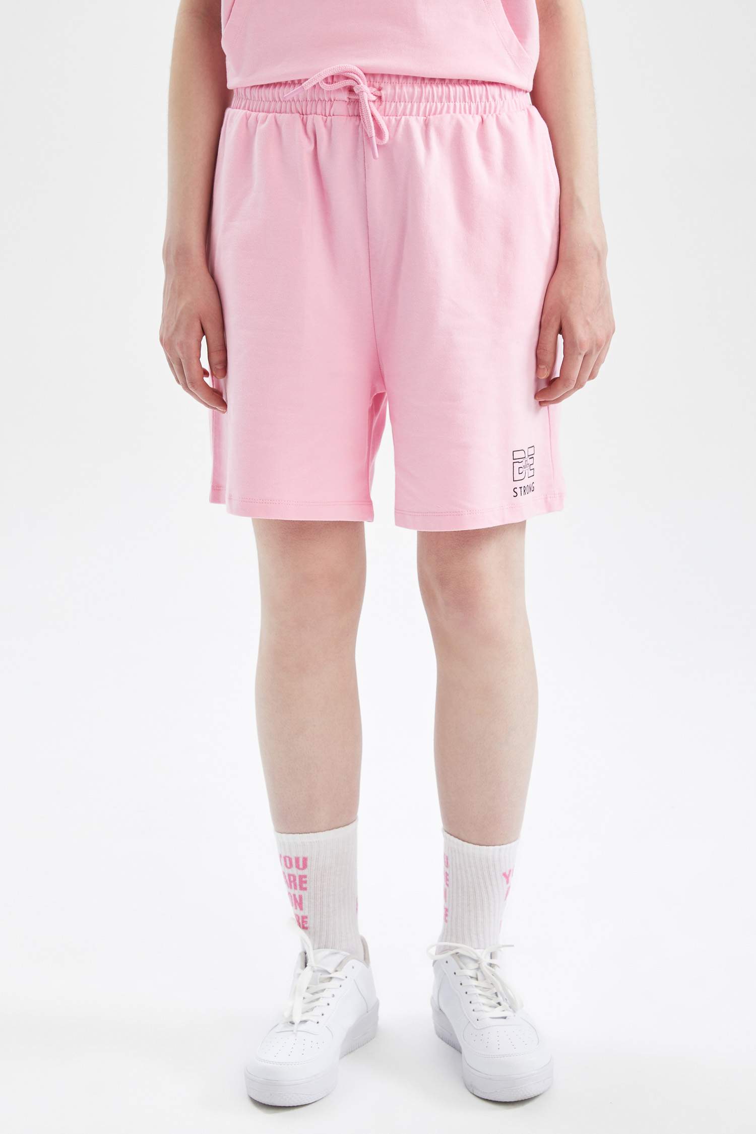 Regular Fit High Waisted Minimal Slogan Print Short