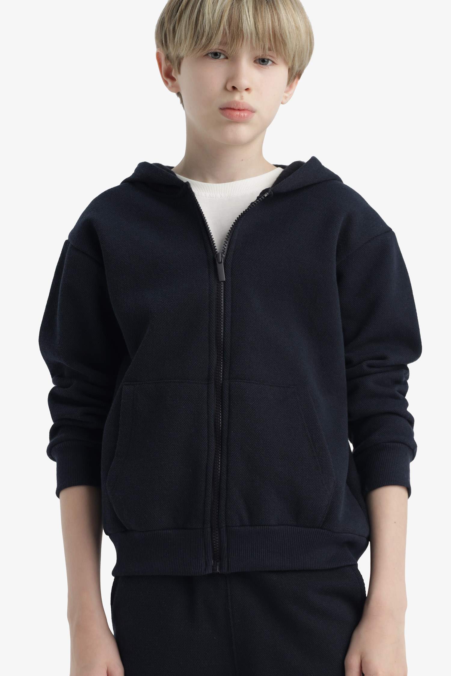 Boy Hooded School Zippered Sweatshirt