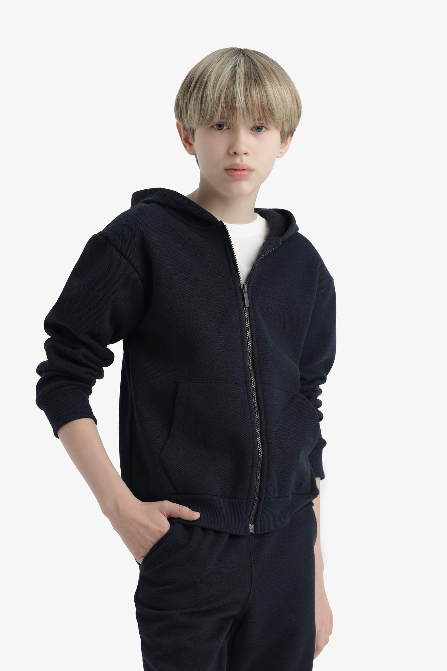 Boy Hooded School Zippered Sweatshirt