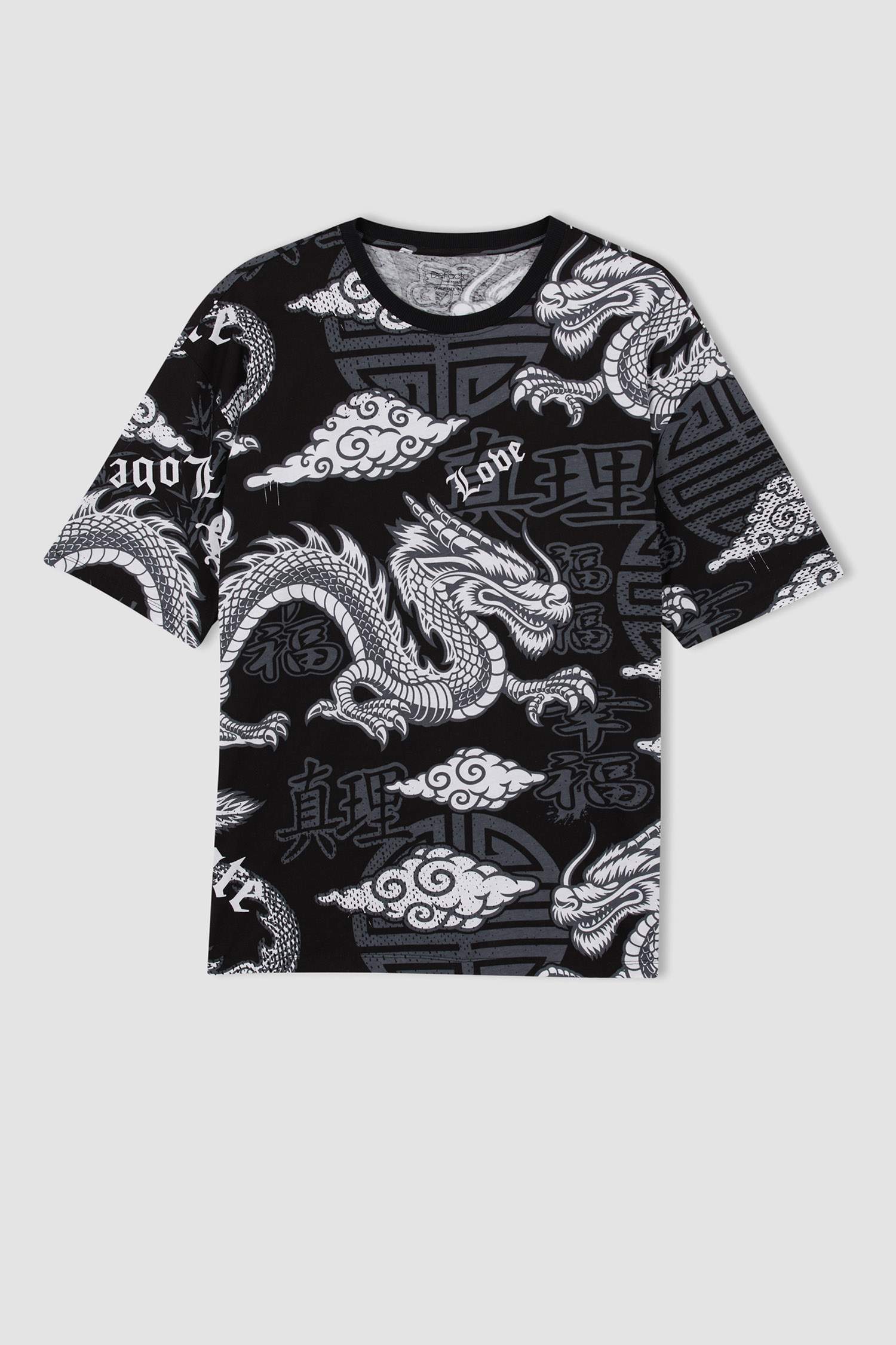 Black MAN Oversized Short Sleeve Dragon Print T-Shirt 2486298
