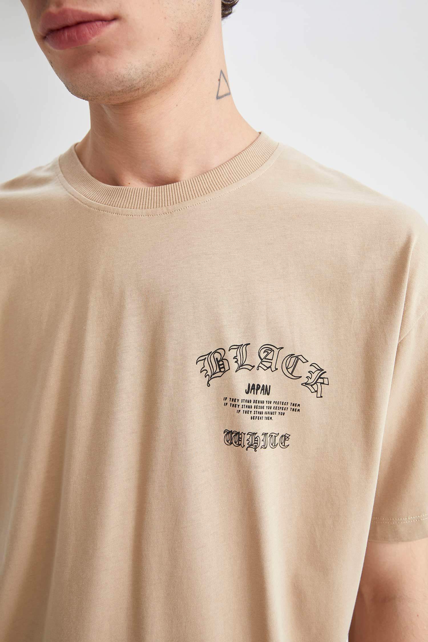 Boxy Fit Bisiklet Yaka Baskılı Pamuklu Penye Tişört