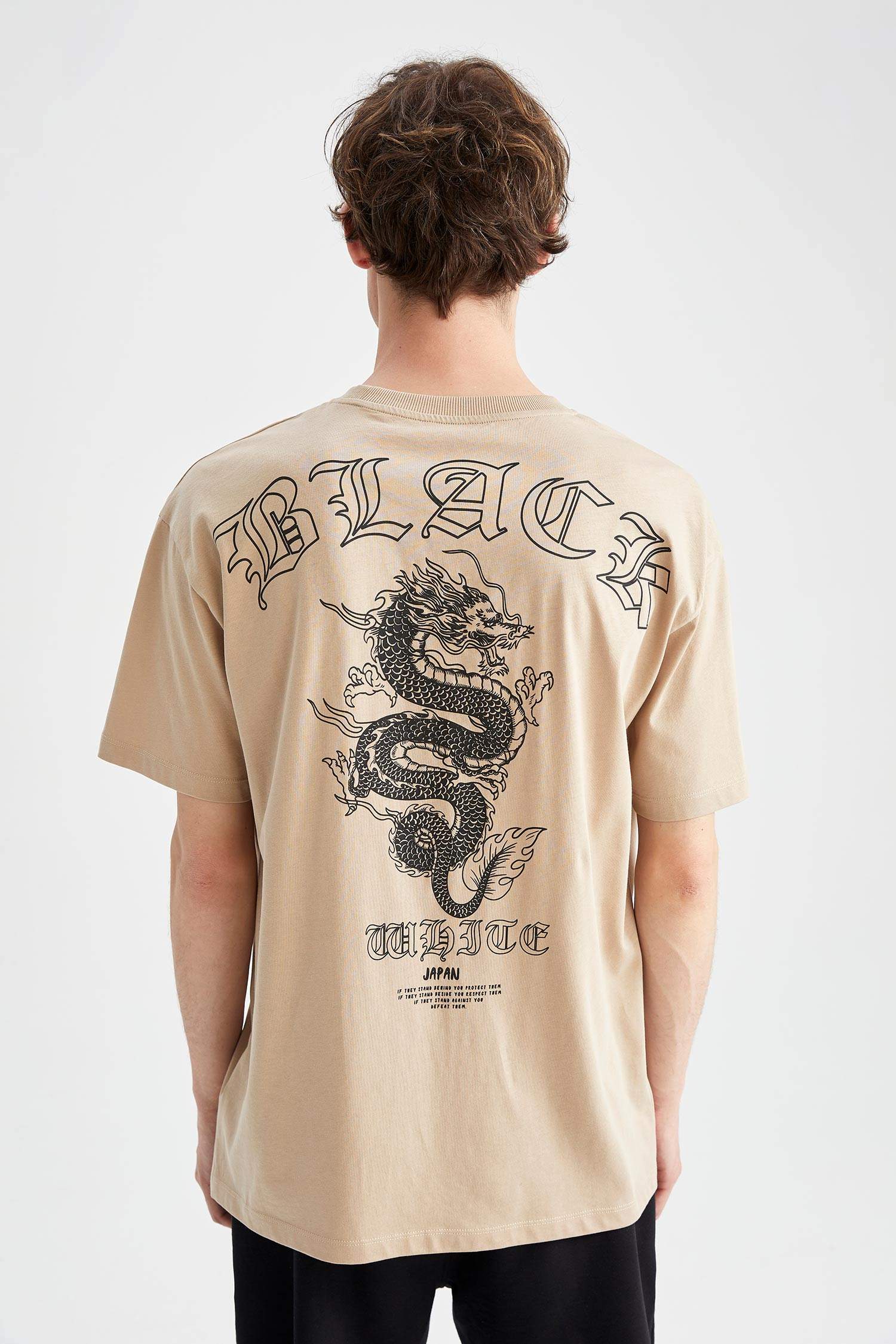 Boxy Fit Bisiklet Yaka Baskılı Pamuklu Penye Tişört