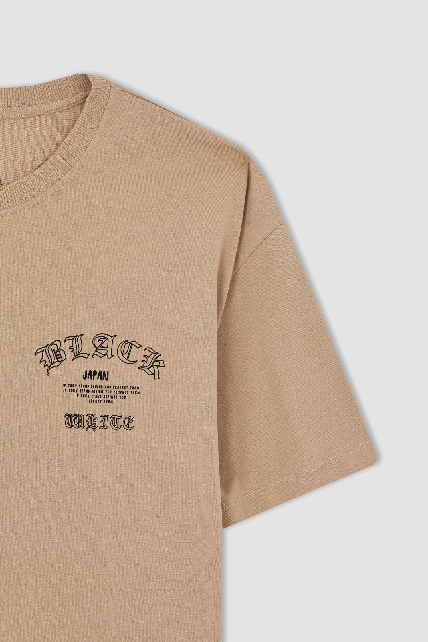 Boxy Fit Bisiklet Yaka Baskılı Pamuklu Penye Tişört