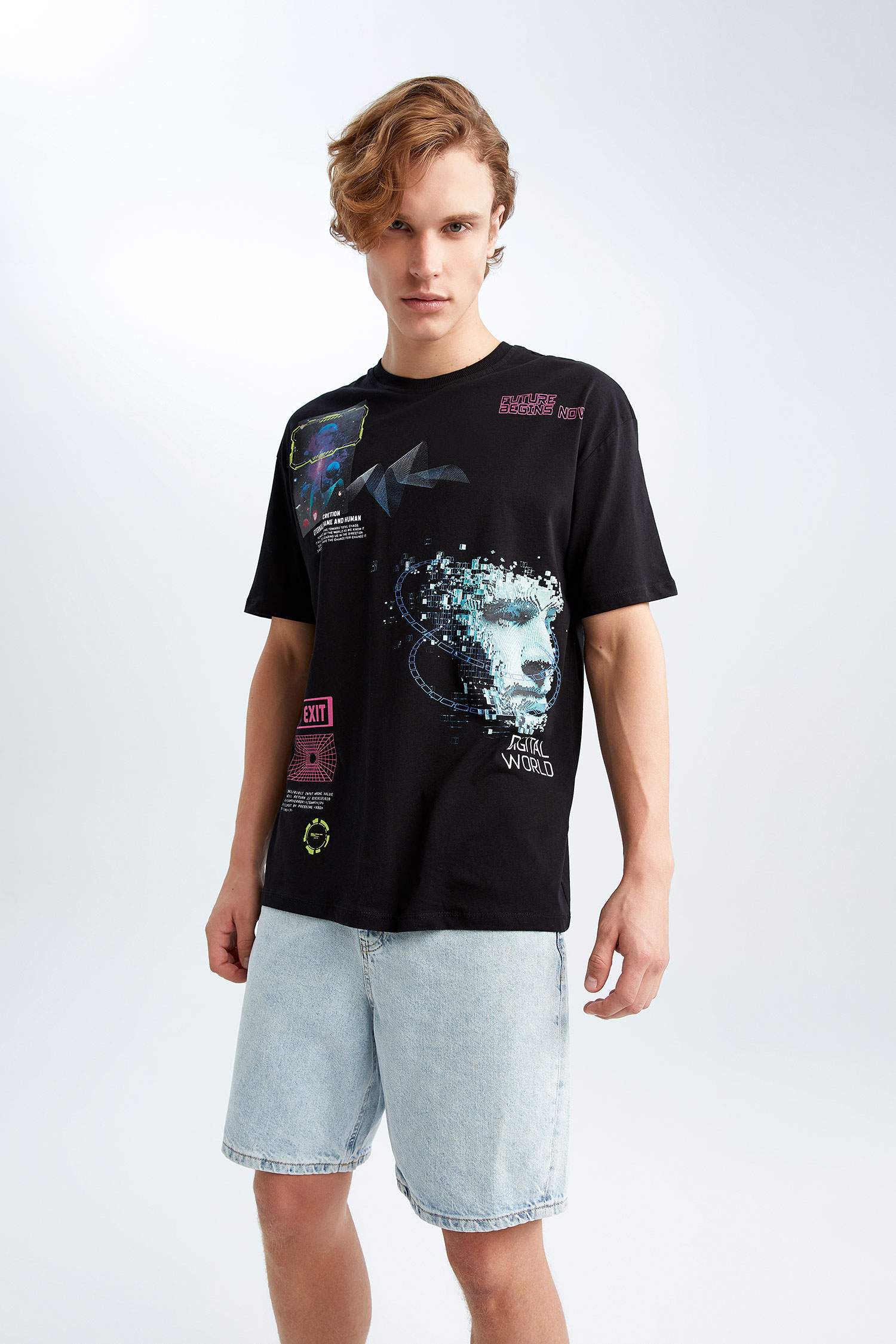 Coool Boxy Fit Crew Neck Printed Cotton Combed Cotton T-Shirt