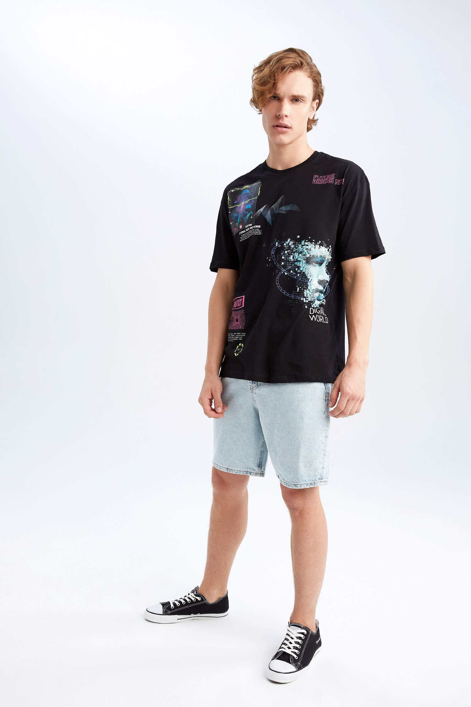 Coool Boxy Fit Crew Neck Printed Cotton Combed Cotton T-Shirt