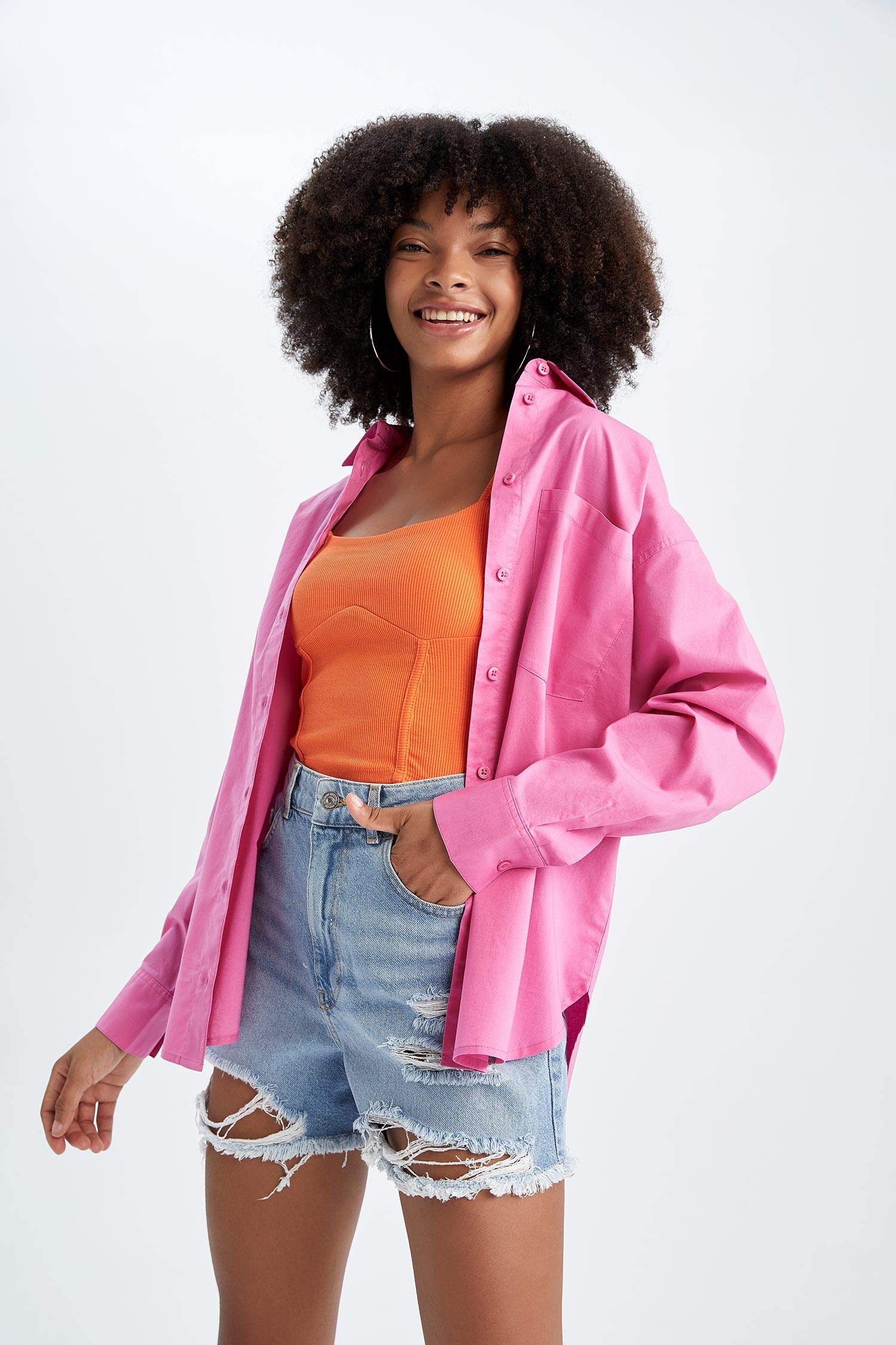 Рубашка с длинным рукавом оверсайз из поплина для женщин