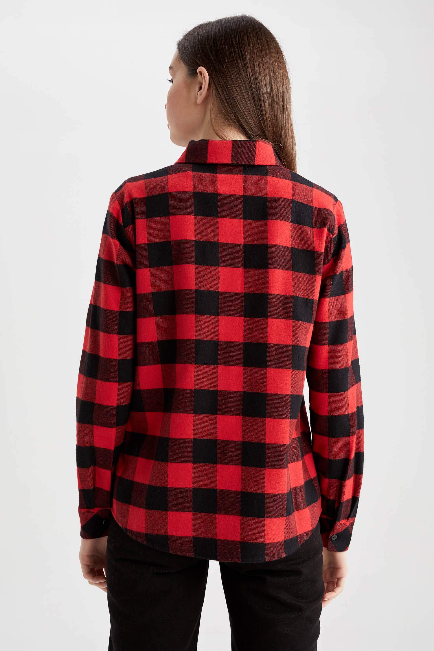 قميص كاروهات قطن قصة عادية ردن طويل