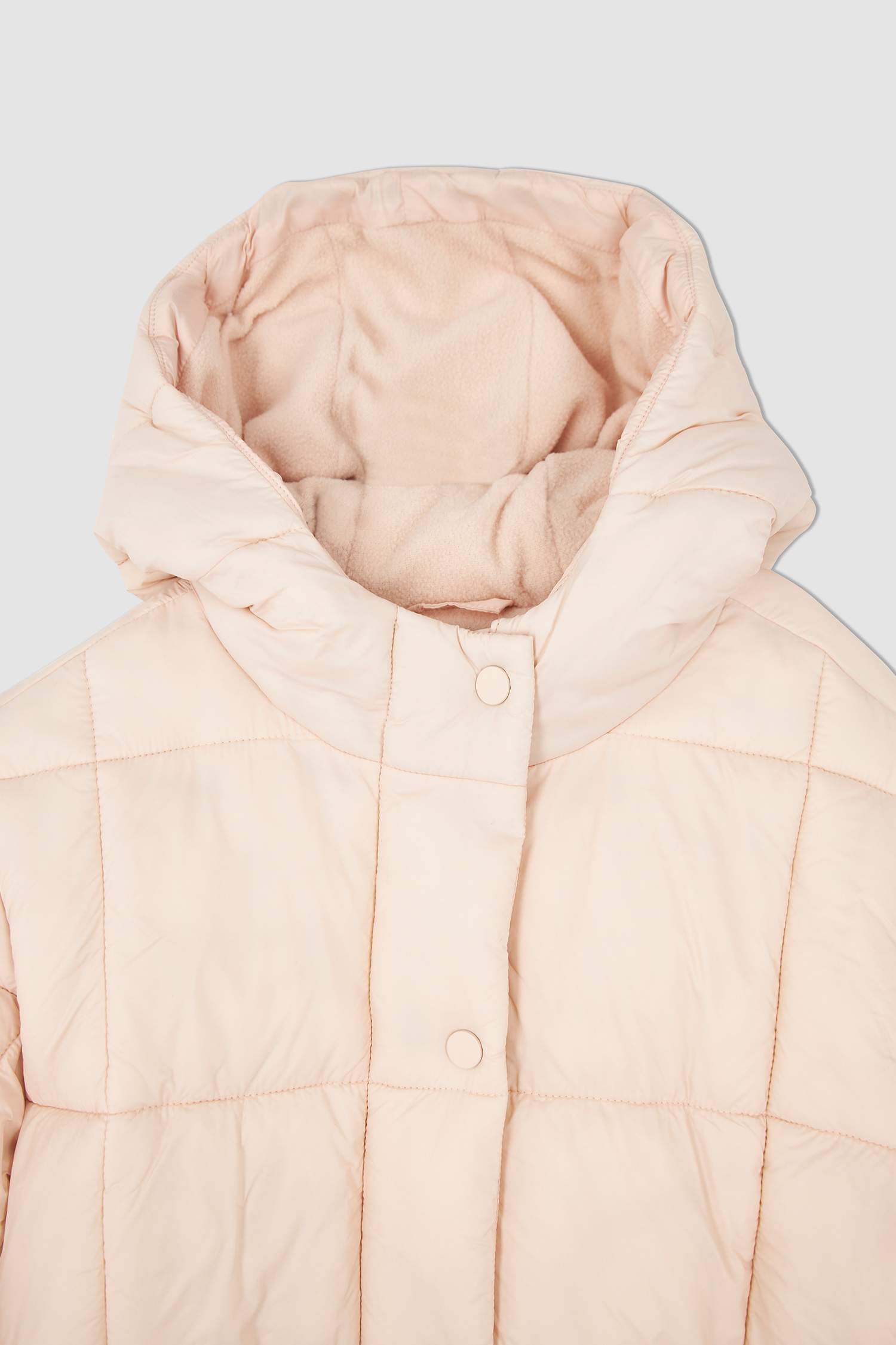 Kız Çocuk Polar Astarlı Kapüşonlu Uzun Kaban