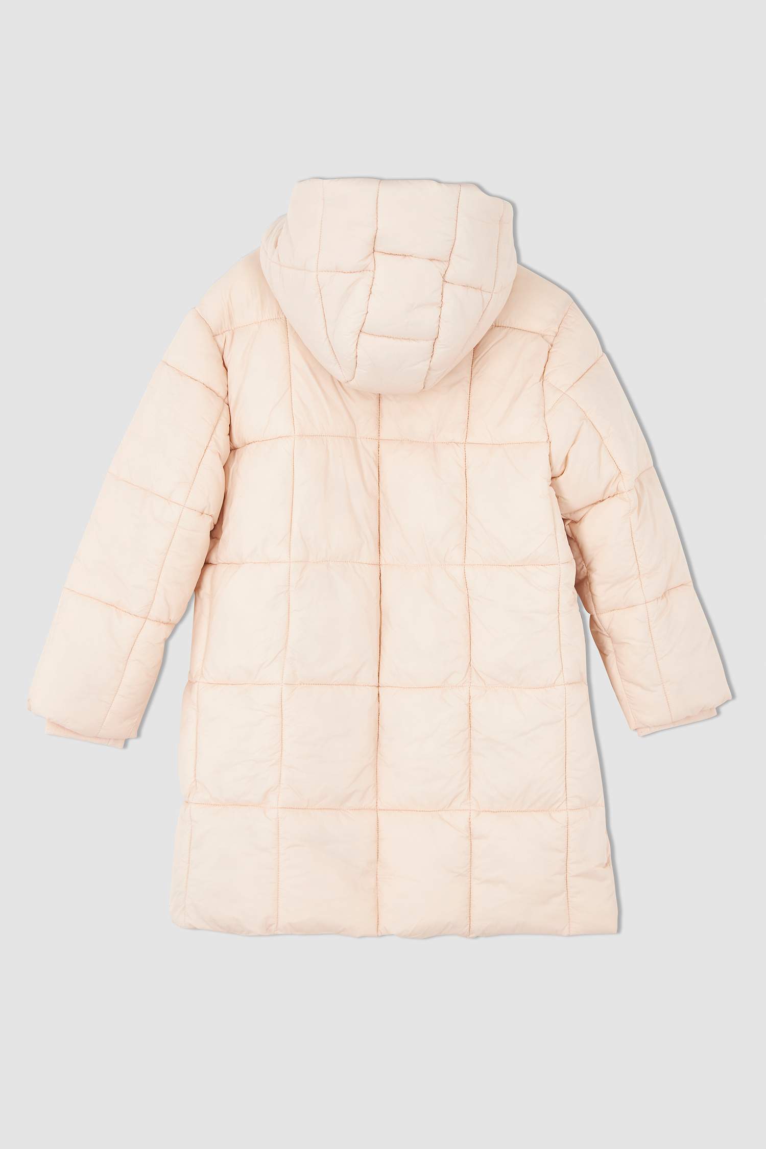 Kız Çocuk Polar Astarlı Kapüşonlu Uzun Kaban