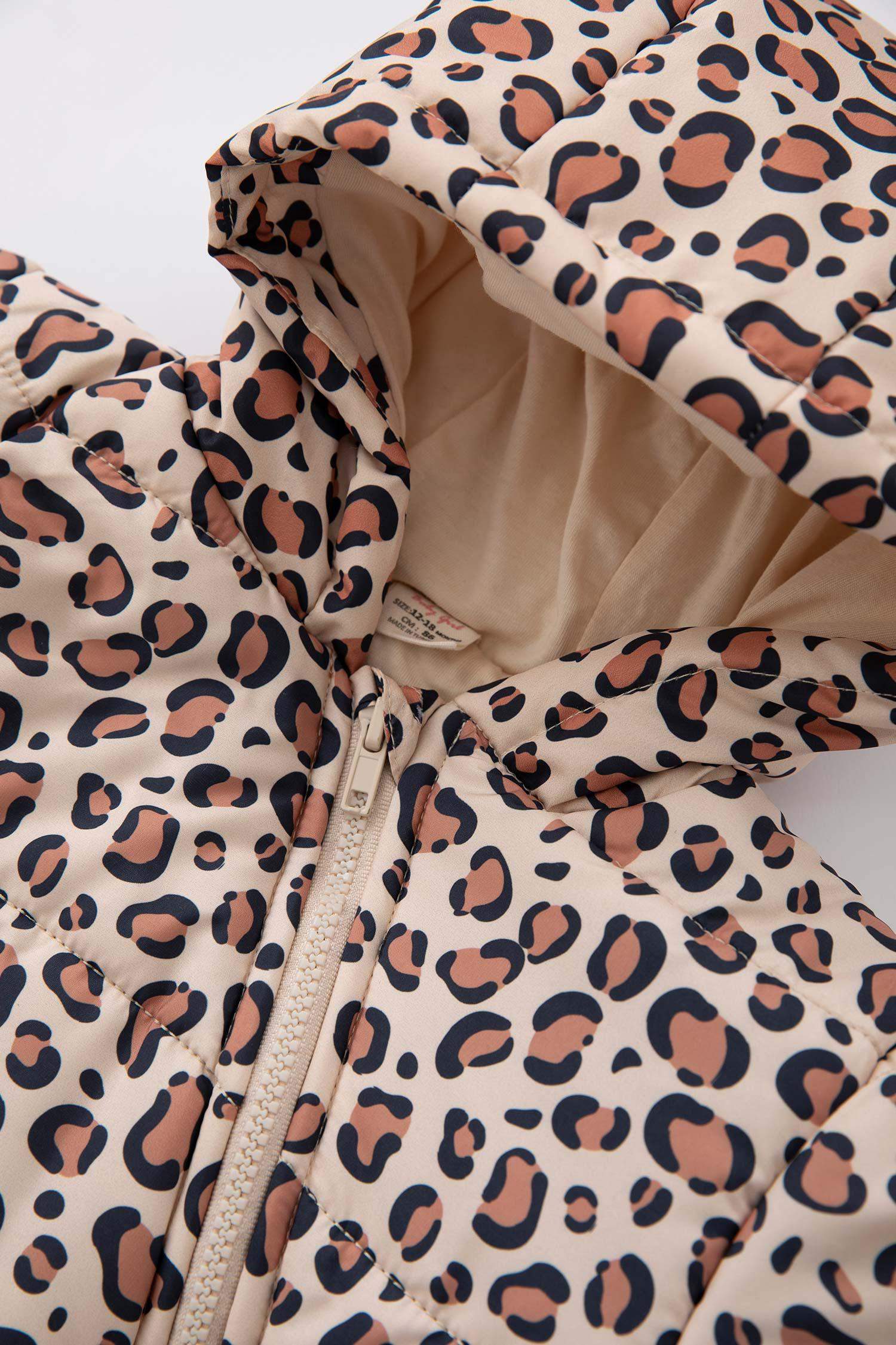 Girl Waterproof Patterned Hooded Puffer Jumpsuit Jacket