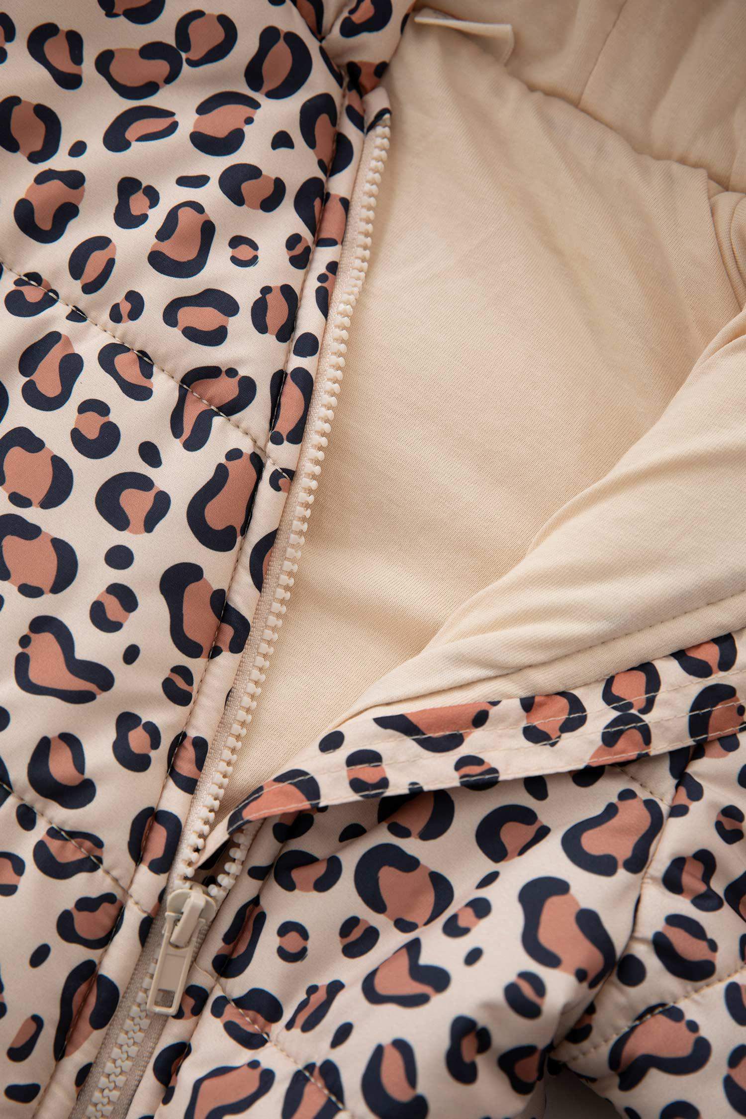 Girl Waterproof Patterned Hooded Puffer Jumpsuit Jacket