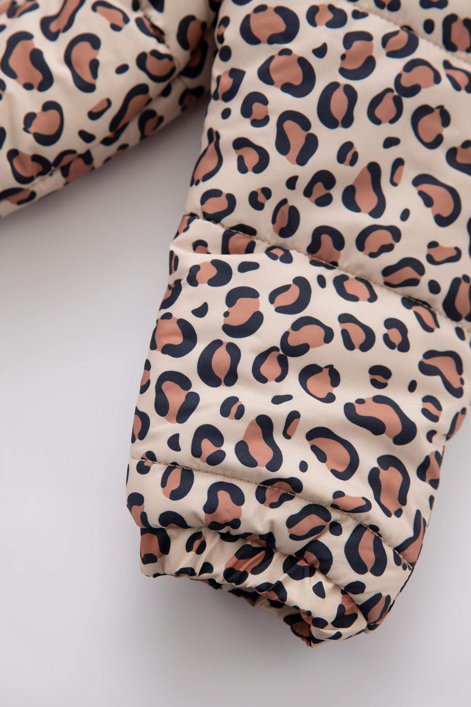 Girl Waterproof Patterned Hooded Puffer Jumpsuit Jacket