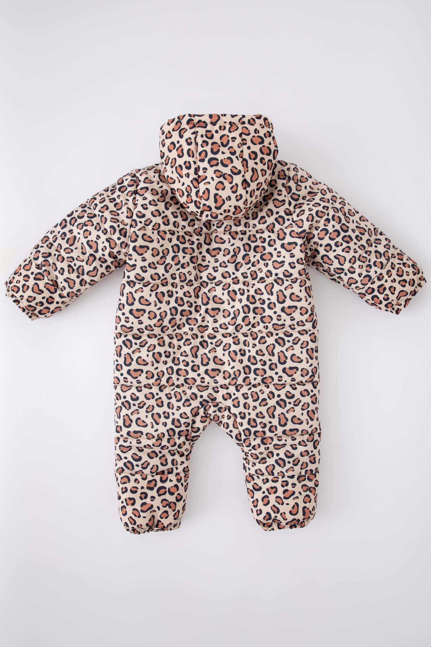 Girl Waterproof Patterned Hooded Puffer Jumpsuit Jacket