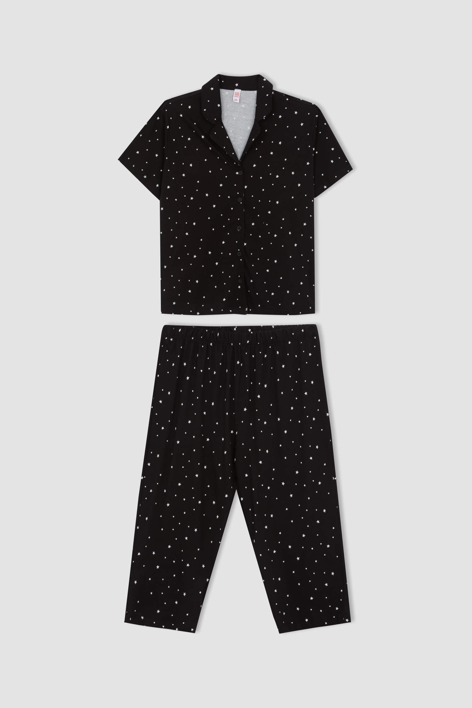 Defacto DF Plus Büyük Beden Regular Fit Gömlek Yaka Desenli Pijama Takımı. 9