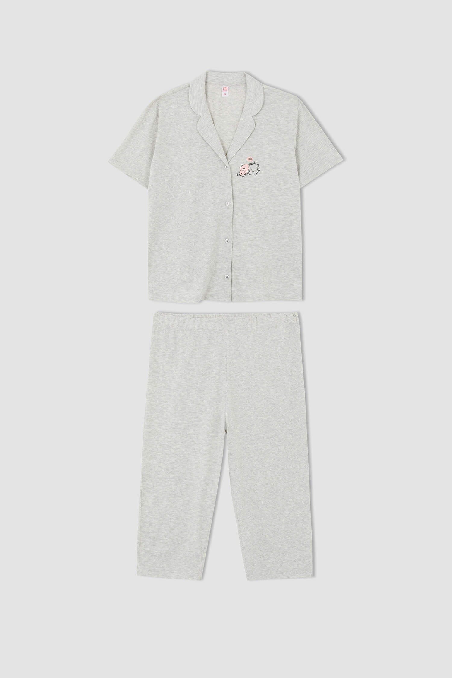 Defacto DF Plus Büyük Beden Regular Fit Gömlek Yaka Pijama Takımı. 9