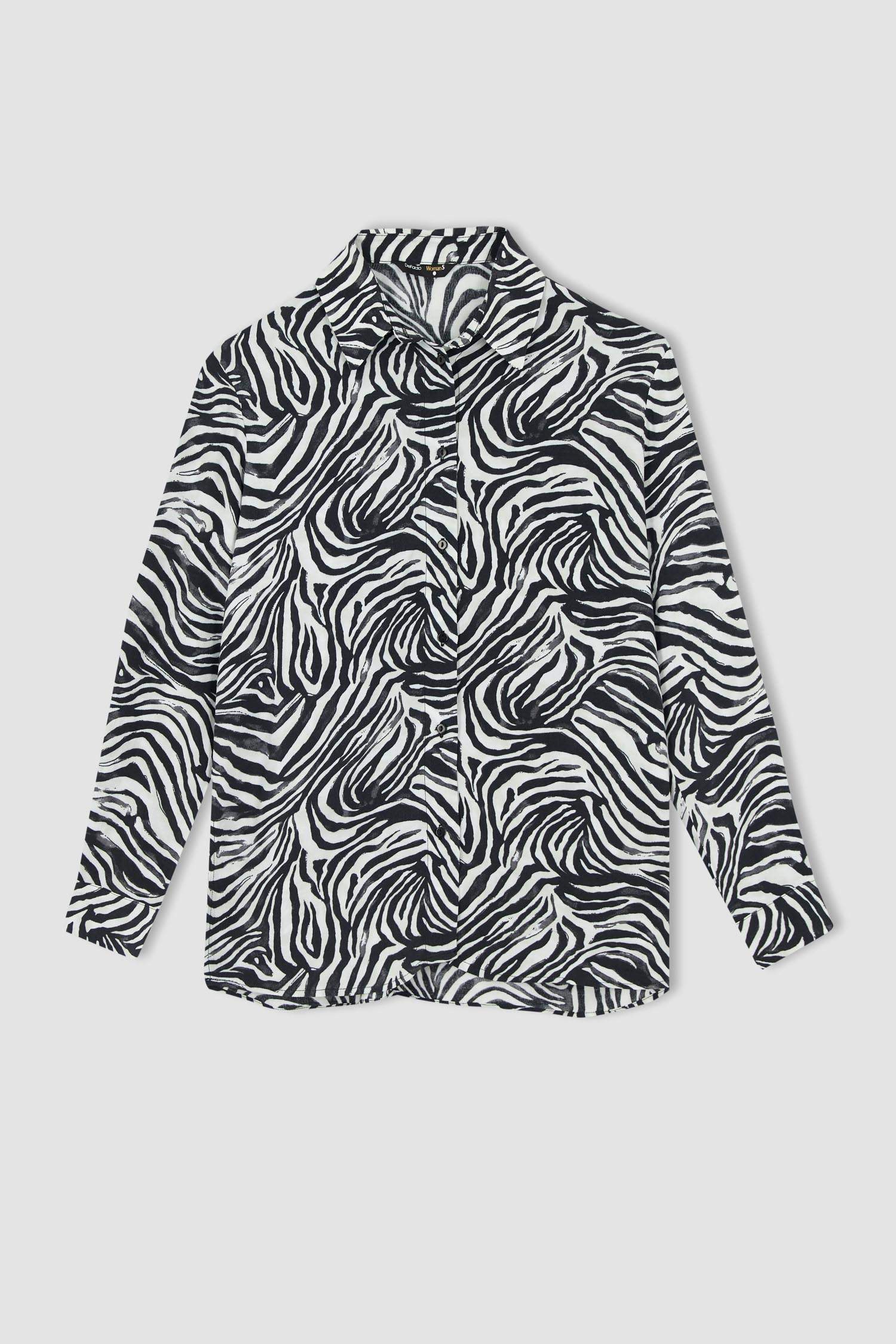Defacto Oversize Fit Zebra Desenli Maroken Uzun Kollu Gömlek. 6
