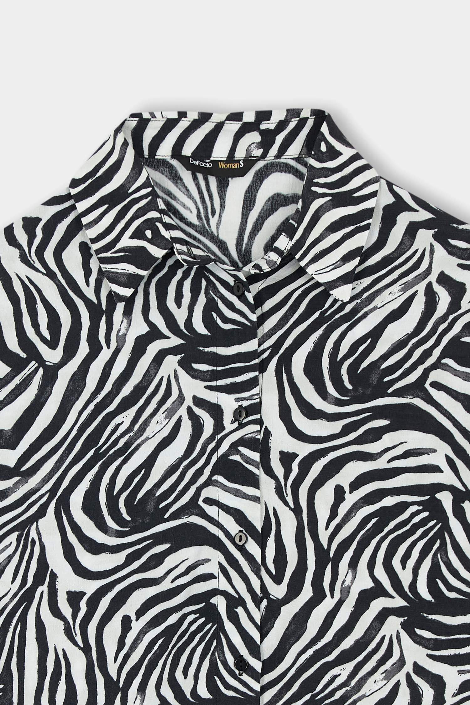 Defacto Oversize Fit Zebra Desenli Maroken Uzun Kollu Gömlek. 5