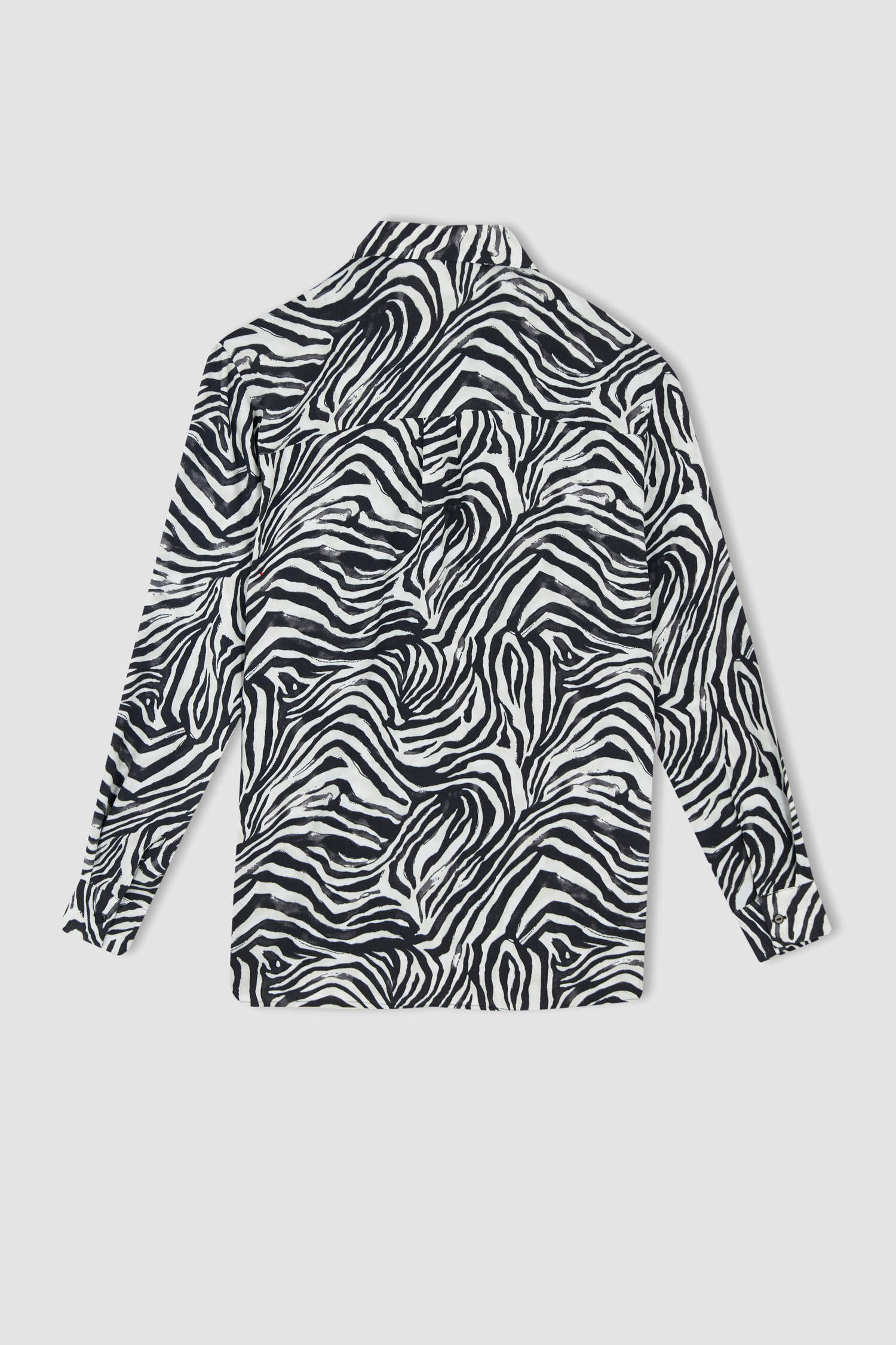 Defacto Oversize Fit Zebra Desenli Maroken Uzun Kollu Gömlek. 4