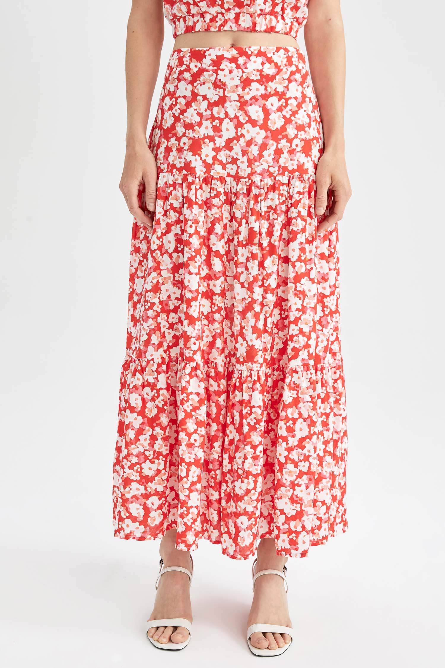 Orange Women High Waisted Floral Print Maxi Skirt 2538913 Defacto 6269