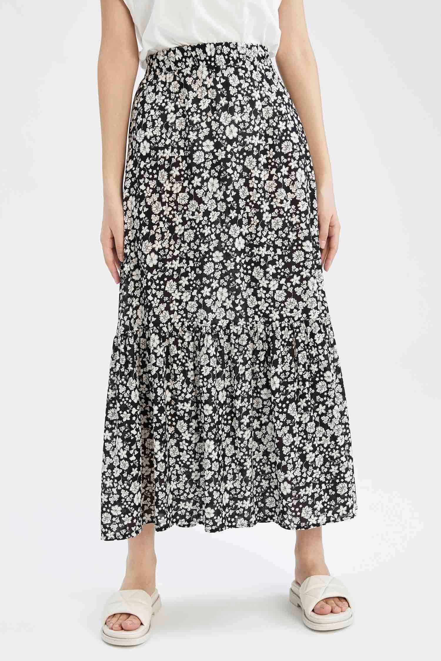 Black WOMEN Traditional Normal Waist Midi Skirt 2474205 | DeFacto