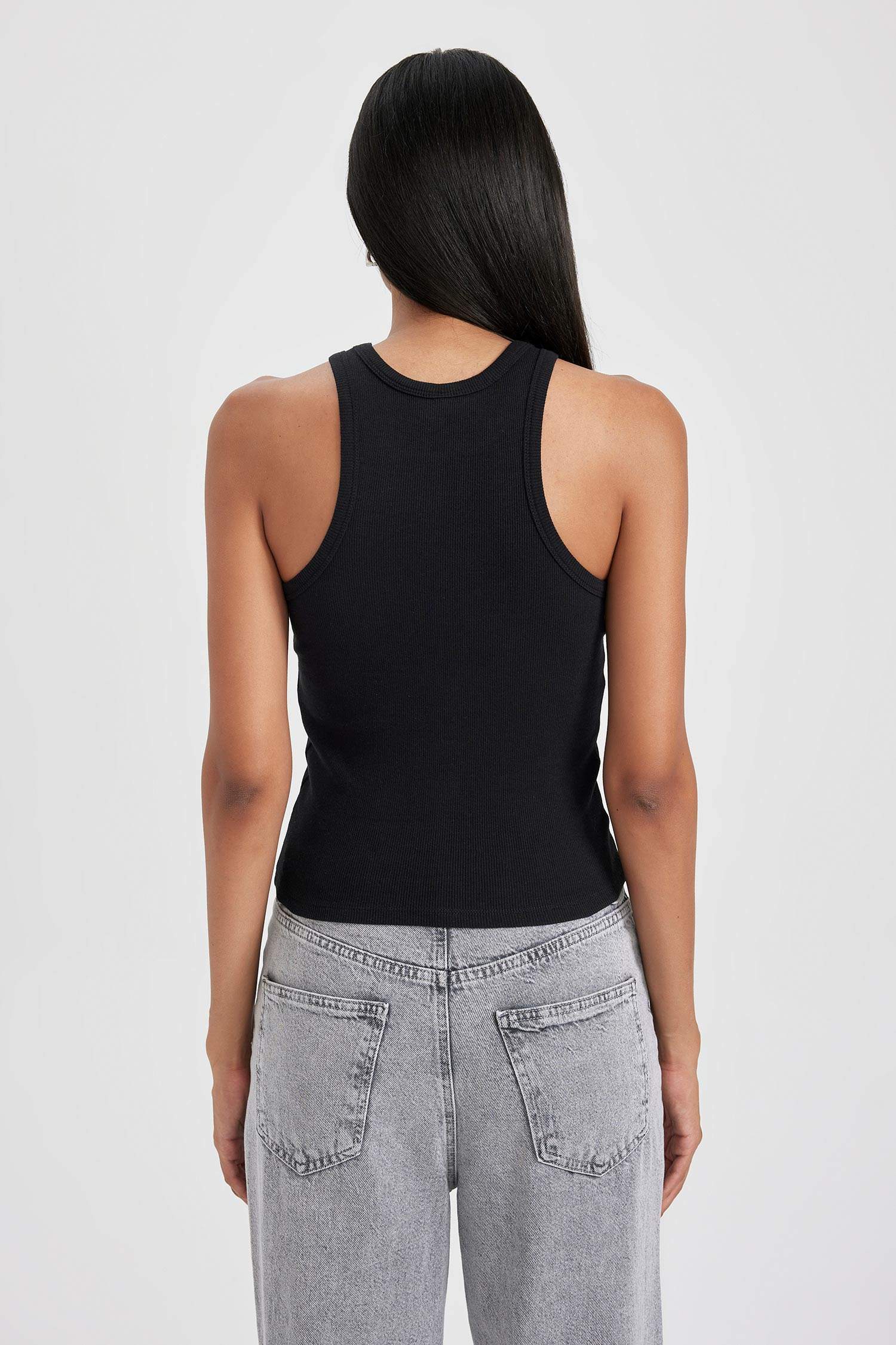 Slim Fit Halter Collar Ribbed Camisole Singlet