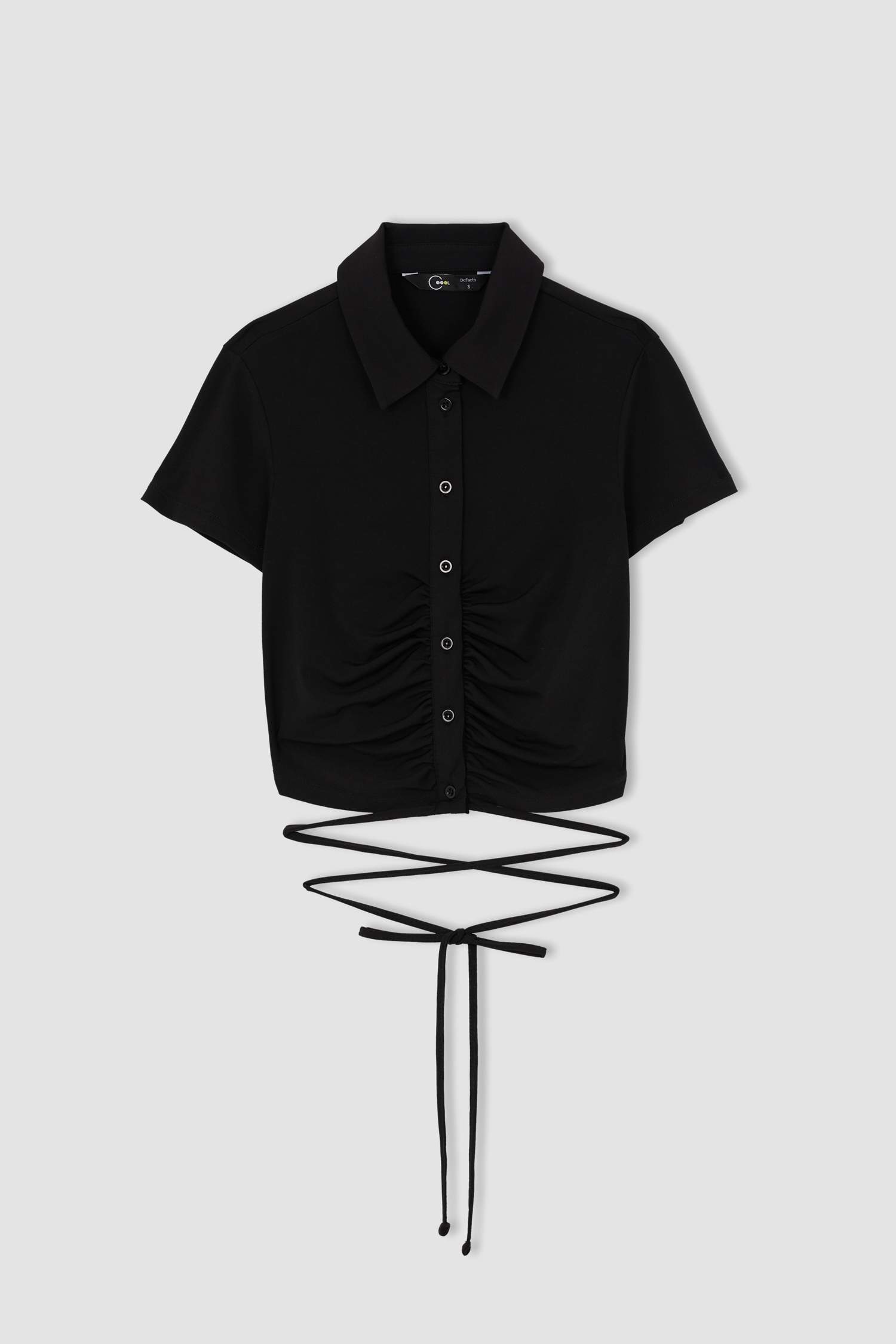 Slim Fit Short Sleeve Ruched Crop Shirt