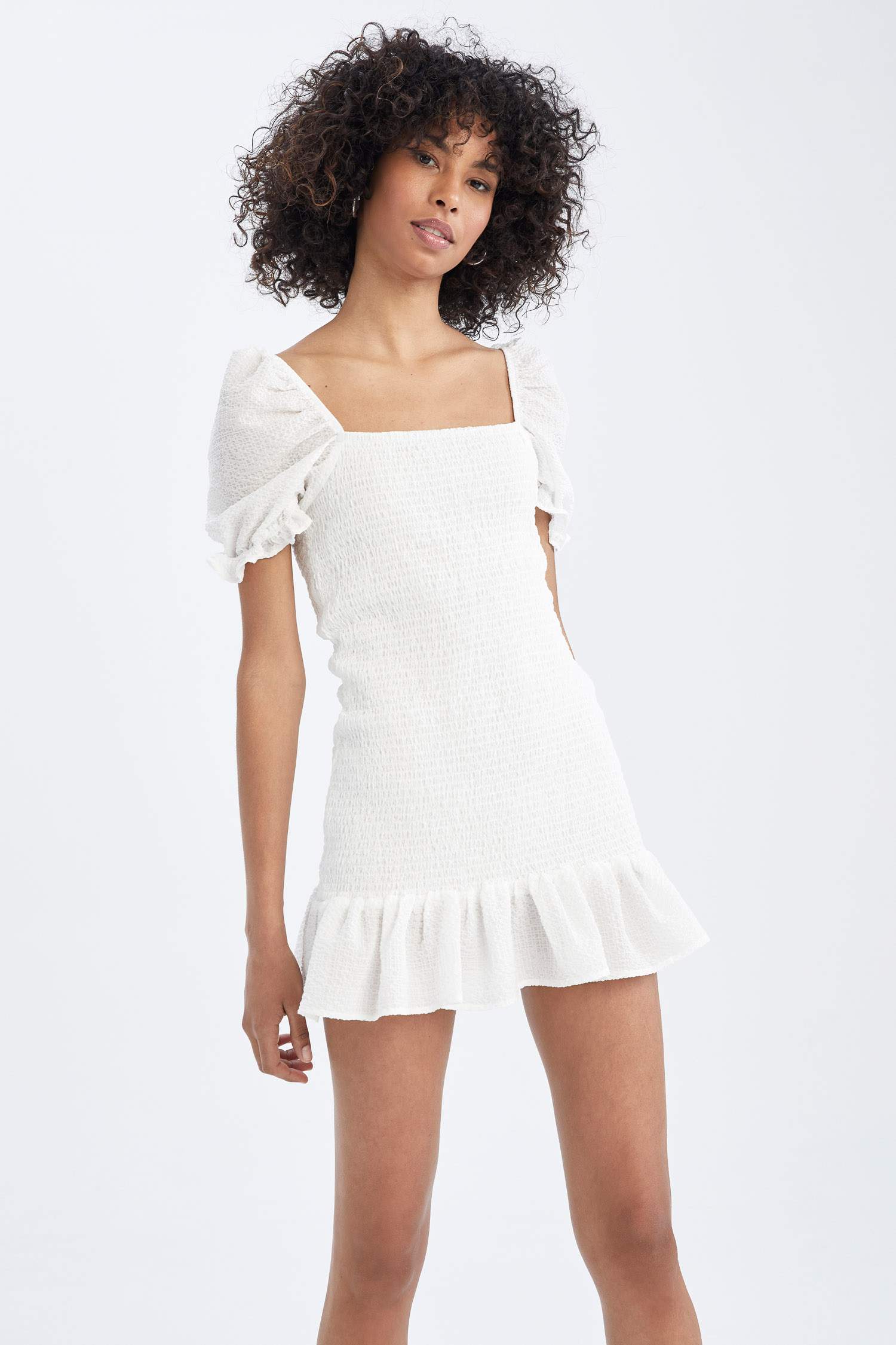 White WOMAN Babydoll Square Neck See 