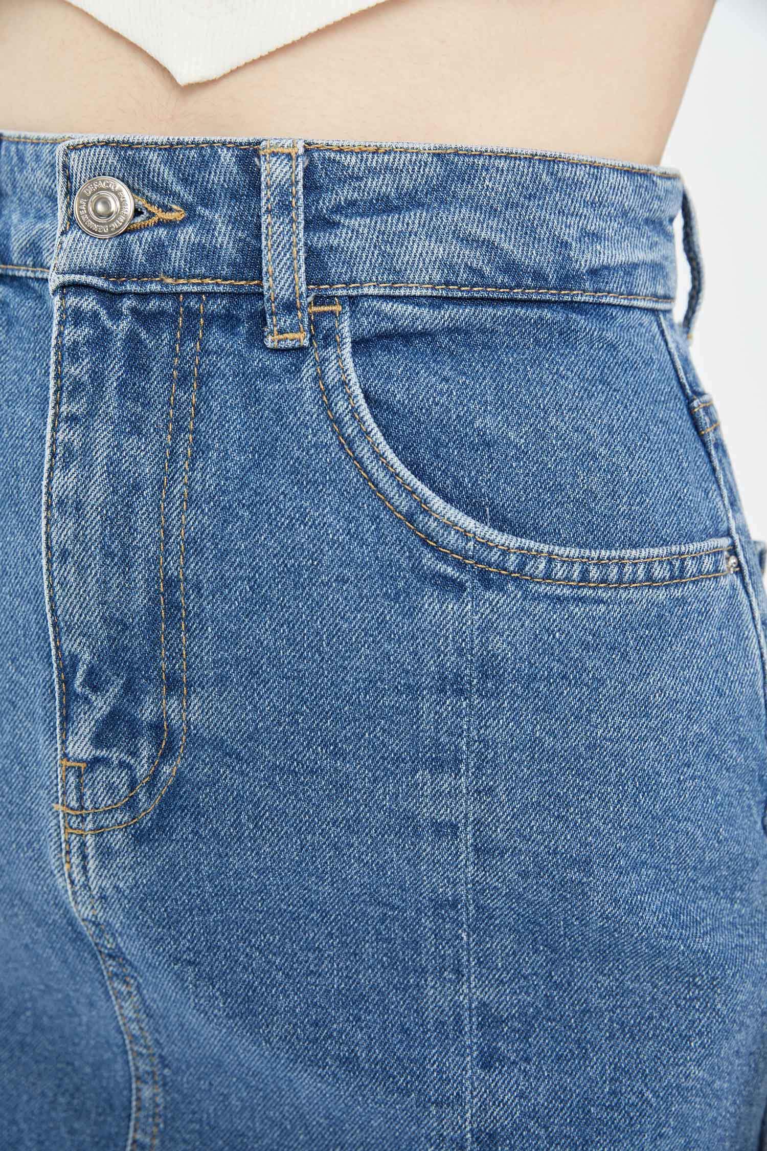 Defacto Slim Fit Yırtmaç Detaylı Mini Jean Etek. 7