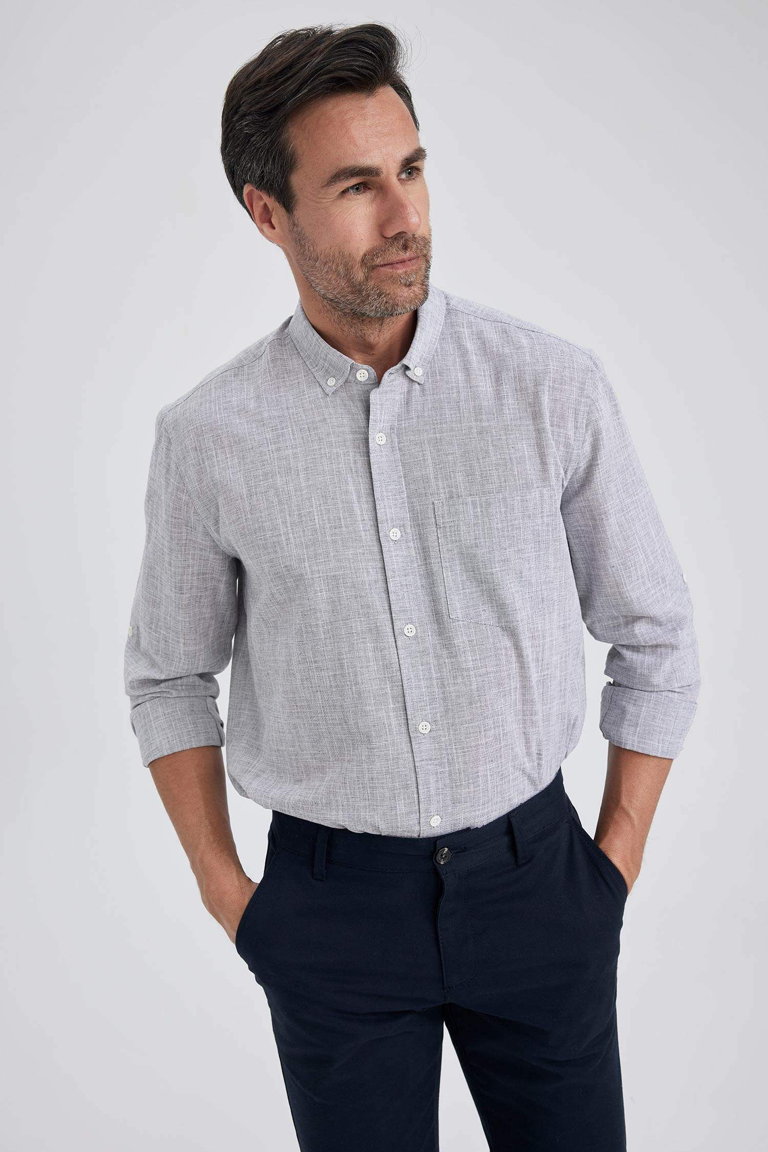 Рубашка стандартного кроя с длинным рукавом из 100% хлопка