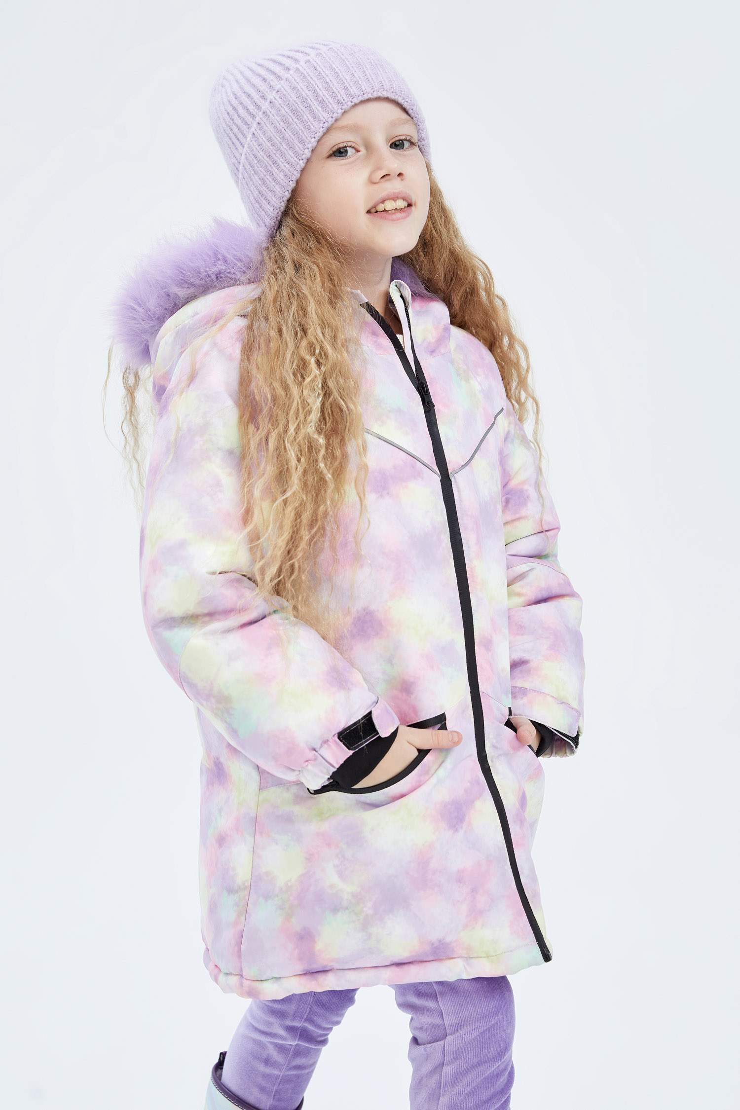 Куртка стандартного кроя с мехом для девочек