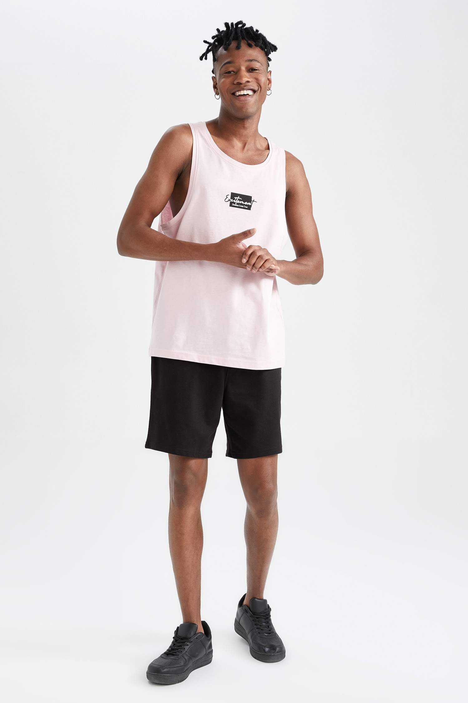 Débardeur en coton peigné imprimé à bretelles et col ras du cou coupe slim