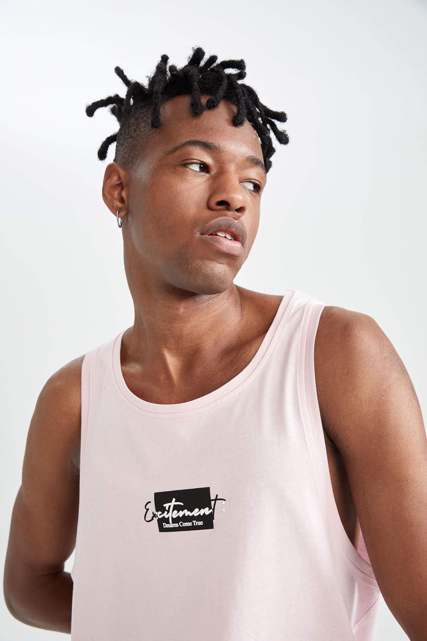 Débardeur en coton peigné imprimé à bretelles et col ras du cou coupe slim