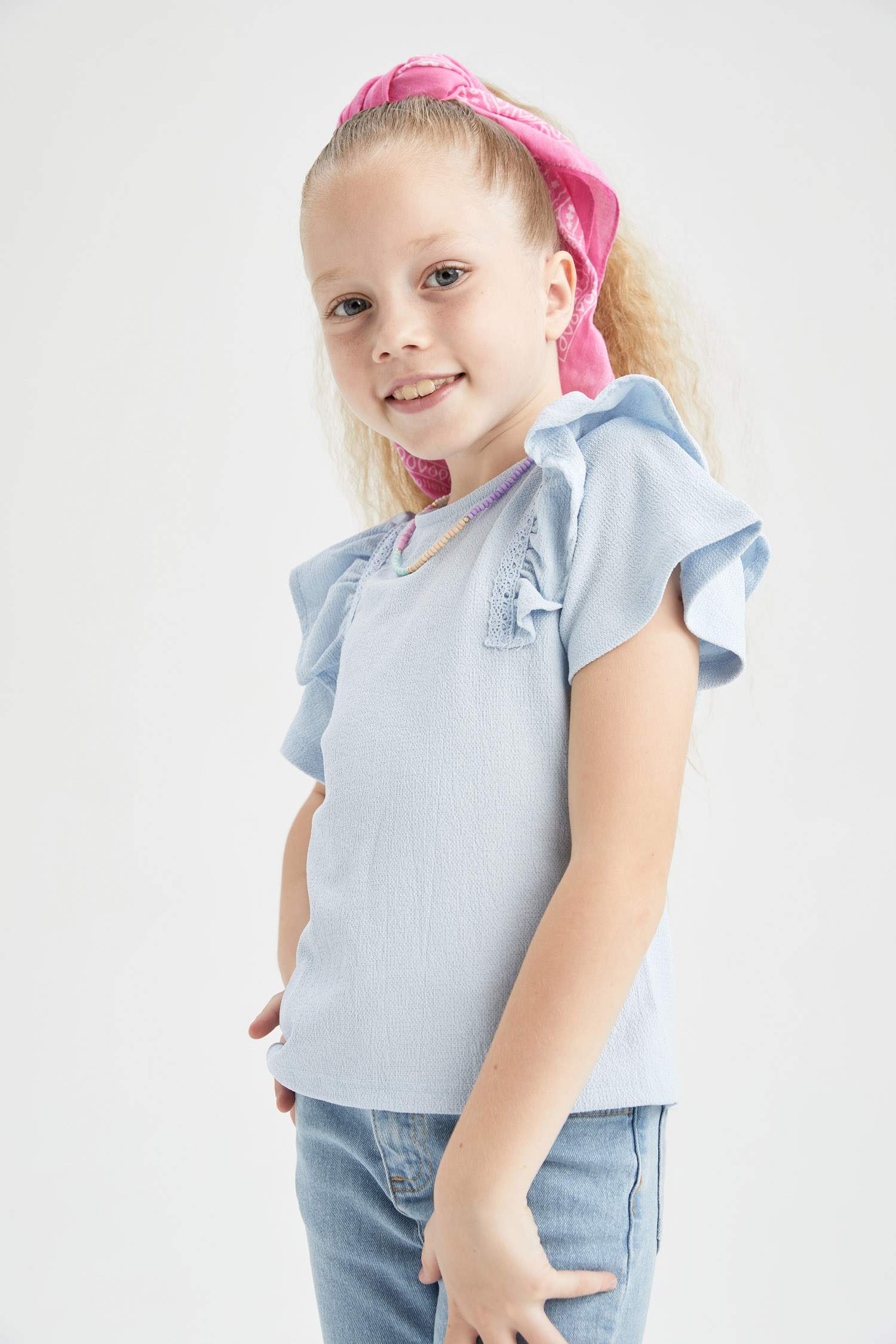 Blue GIRLS & TEENS Girl Short Sleeve Frill Detail T-Shirt 2520803 | DeFacto